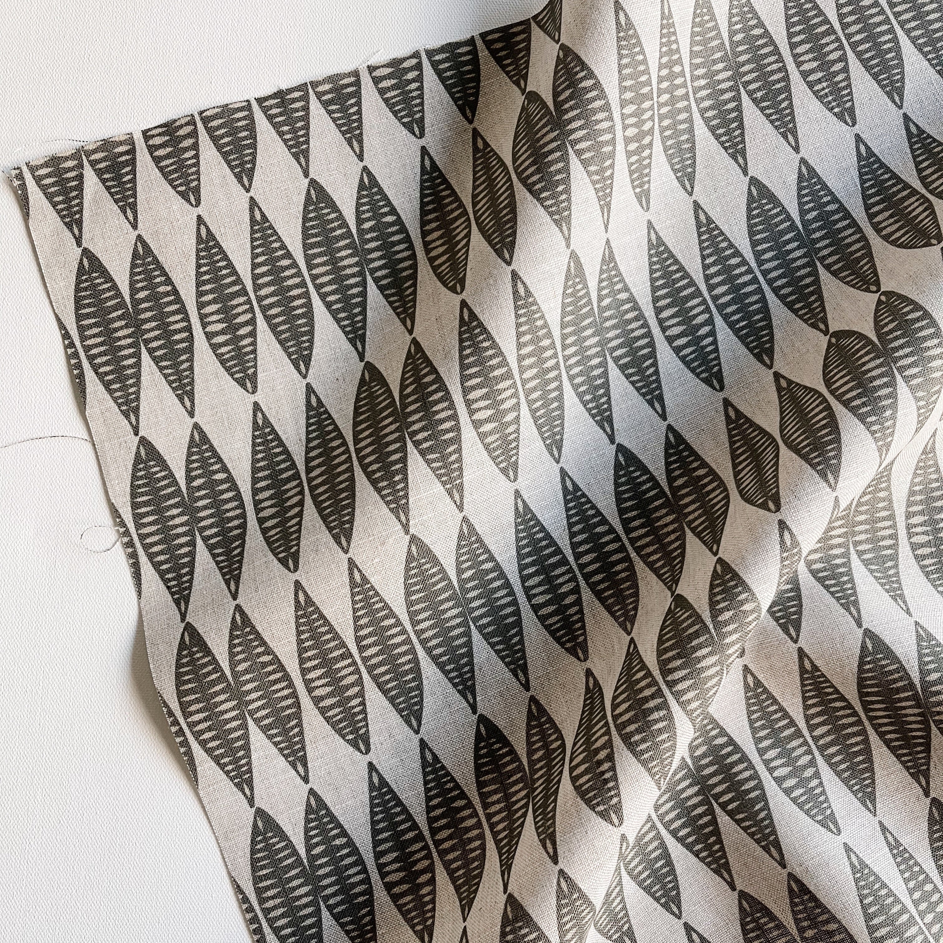 Leaflette fabric in Peppercorn styled by Emily Daws – cozy countryside look for floral curtains or cushions