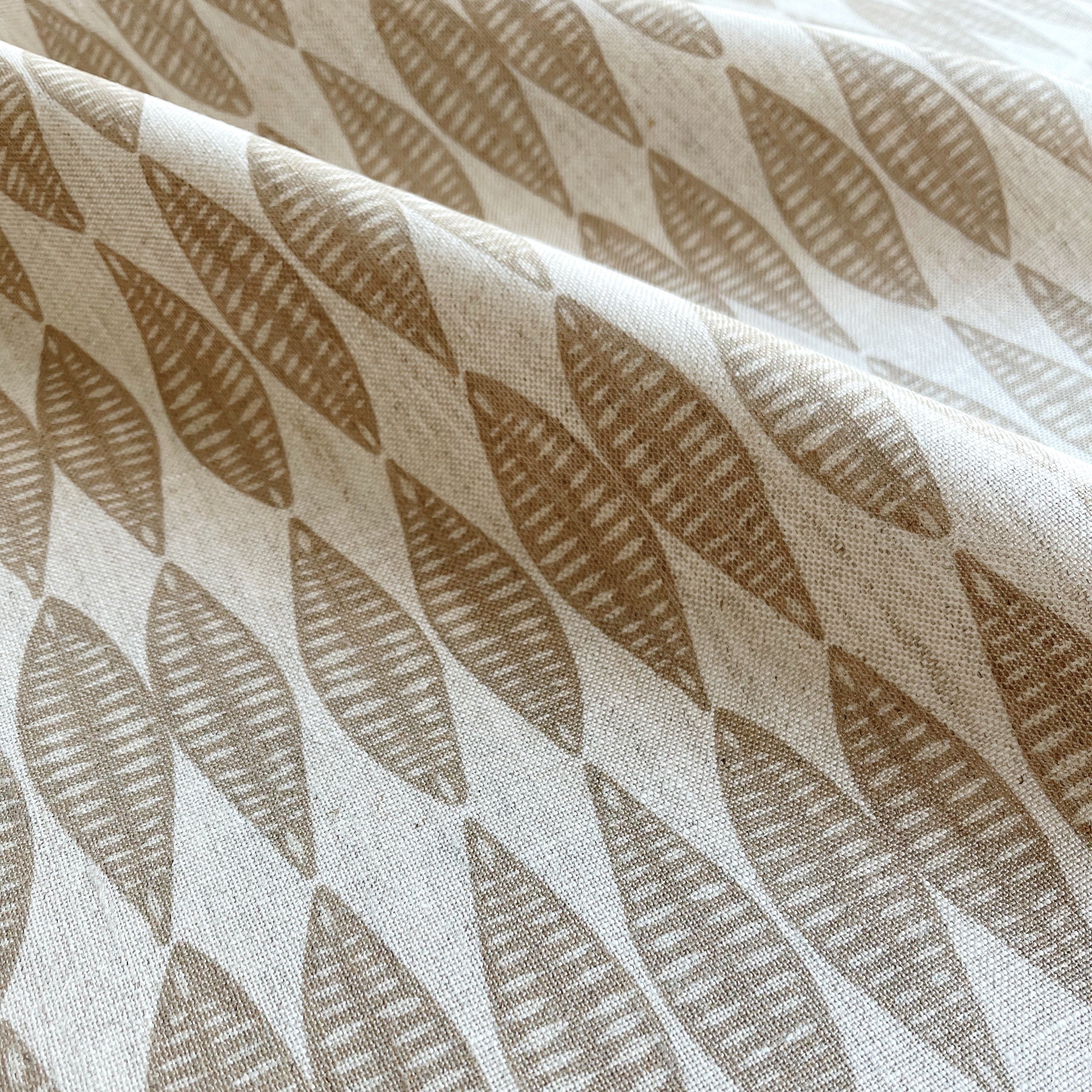 Leaflette pillow in Suede – fabric detail showing botanical print and linen texture from Flora Collection