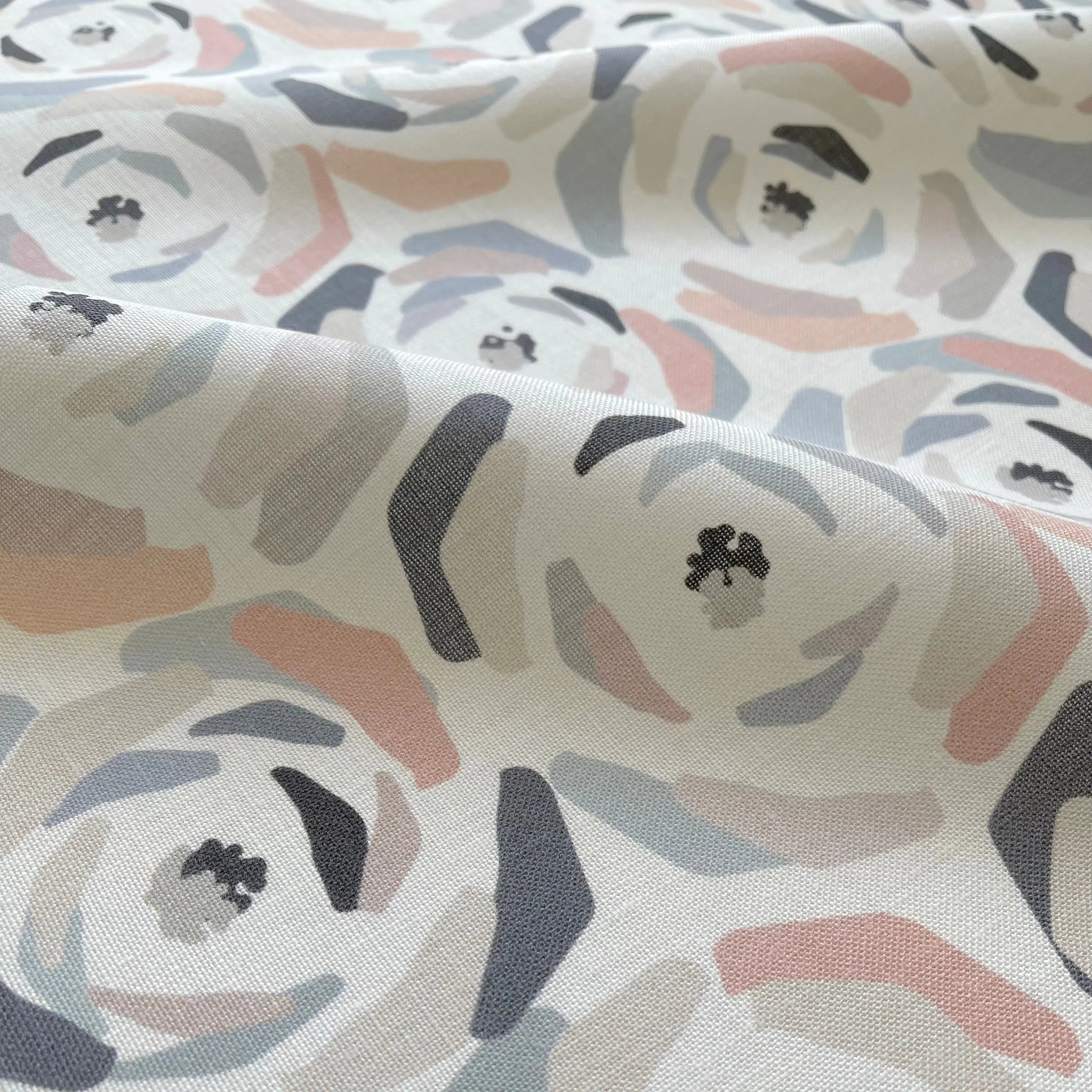 Magnolia fabric in Multi by Emily Daws — close-up detail of Belgian linen, Charleston Collection