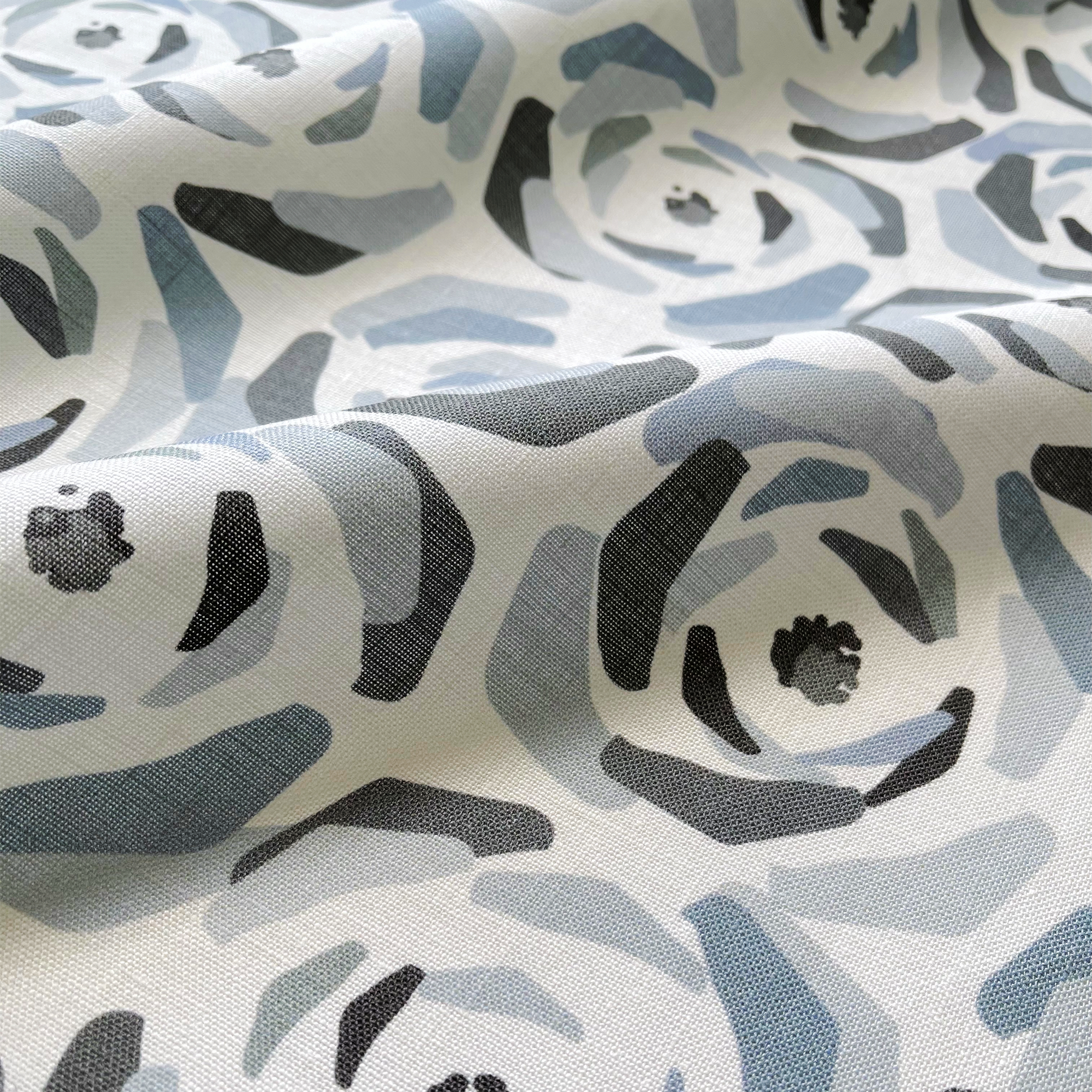 Magnolia fabric in Slate by Emily Daws – close-up view showcasing linen texture and design – Charleston fabric by the yard for interiors