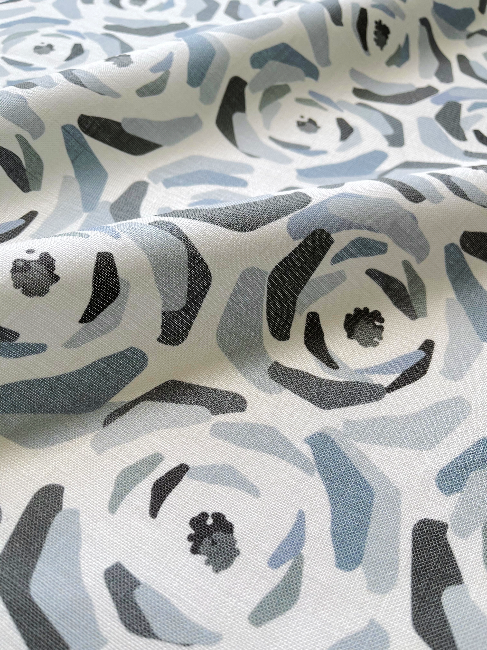 Magnolia fabric in Slate by Emily Daws – close-up view showcasing linen texture and design – Charleston fabric by the yard for interiors