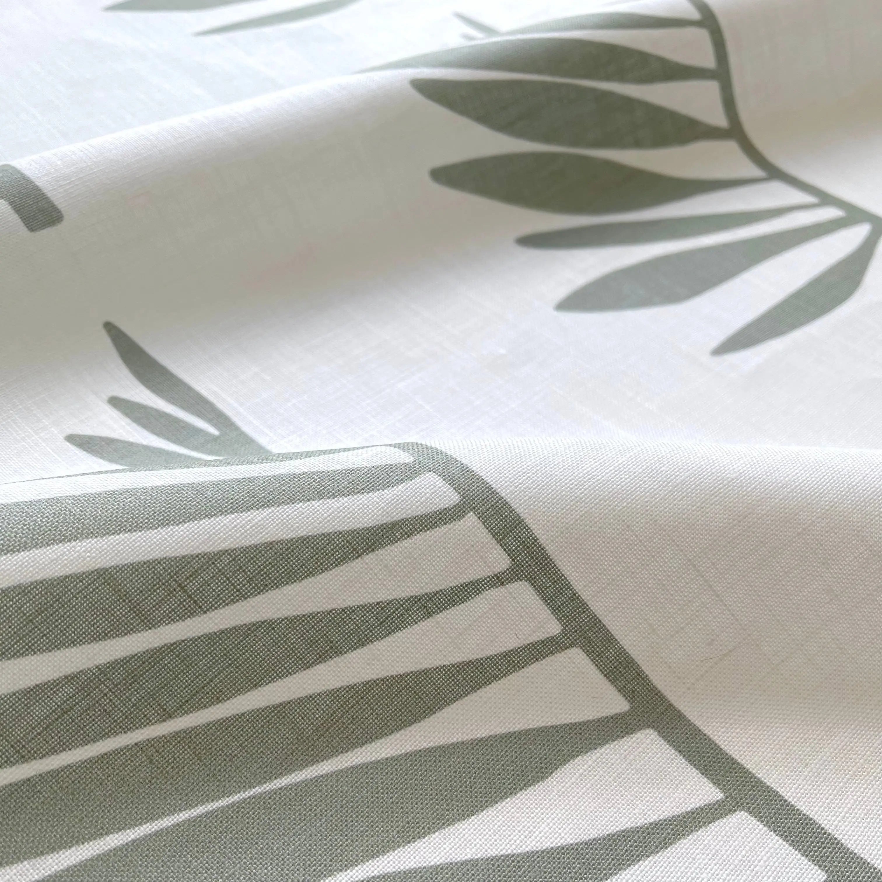 Palmetto fabric in Leaf by Emily Daws — close-up detail of Belgian linen, Charleston Collection
