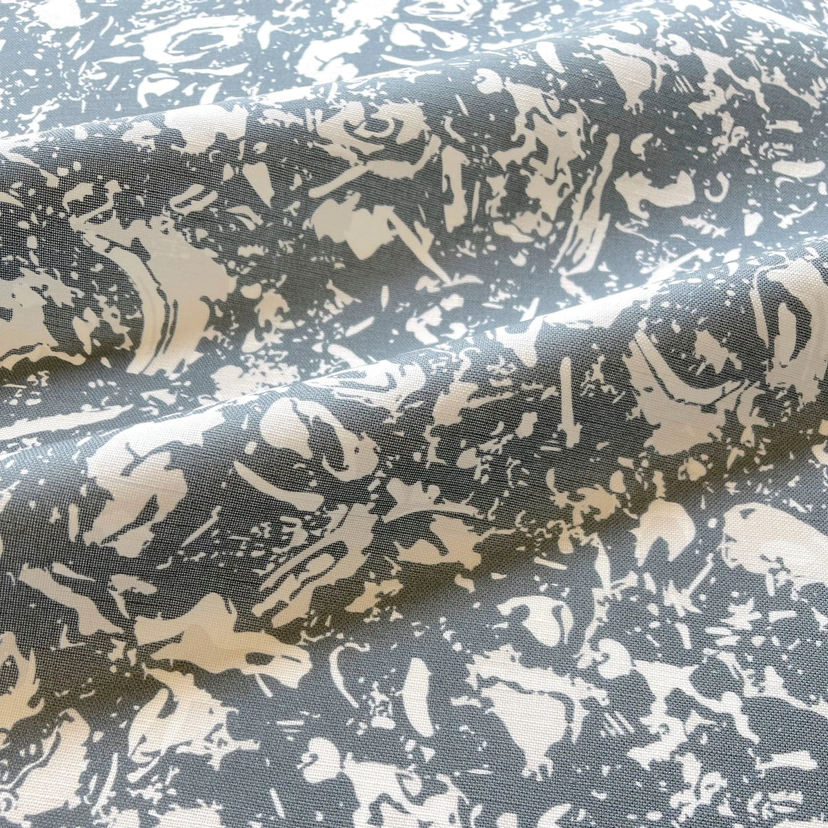 River Reef fabric in Navy by Emily Daws — close-up detail of Belgian linen, Waterways Collection