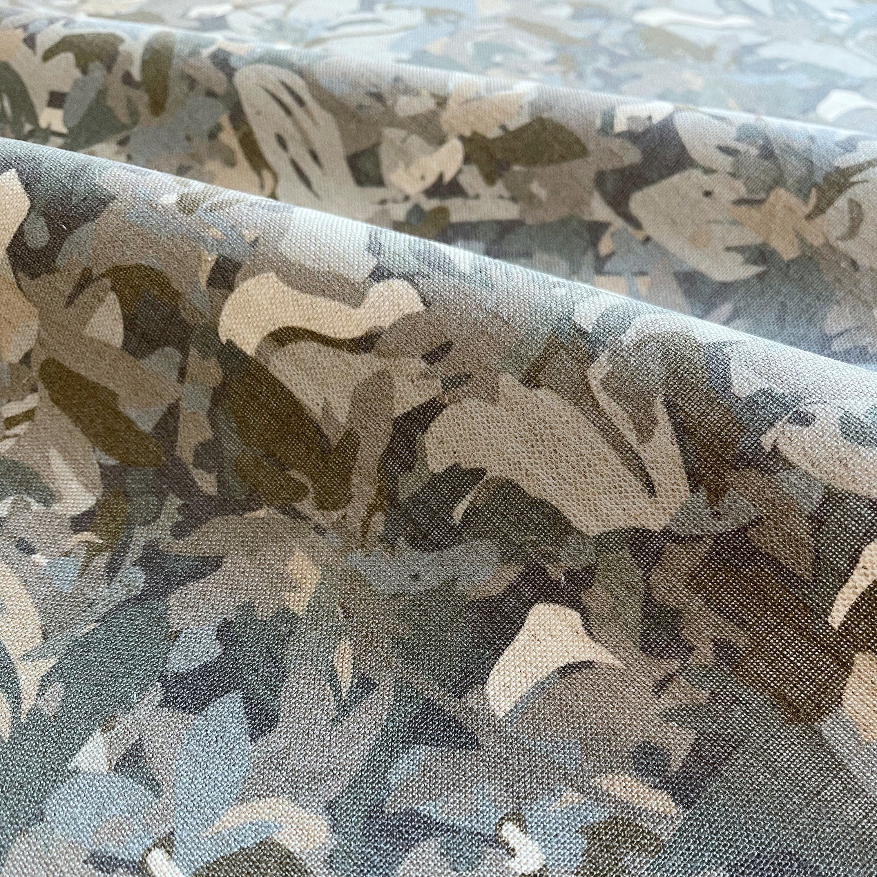 Thicket fabric in Shale – close-up of linen texture and leafy pattern; perfect for pattern sofas