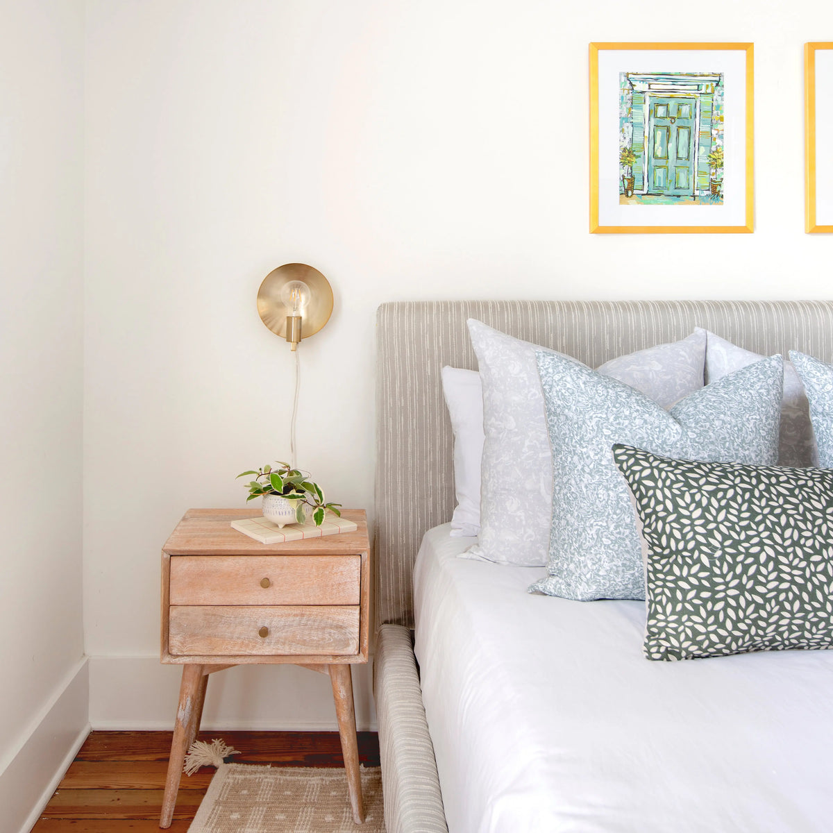 Washout fabric in Pebble by Emily Daws styled in an interior — Waterways Collection