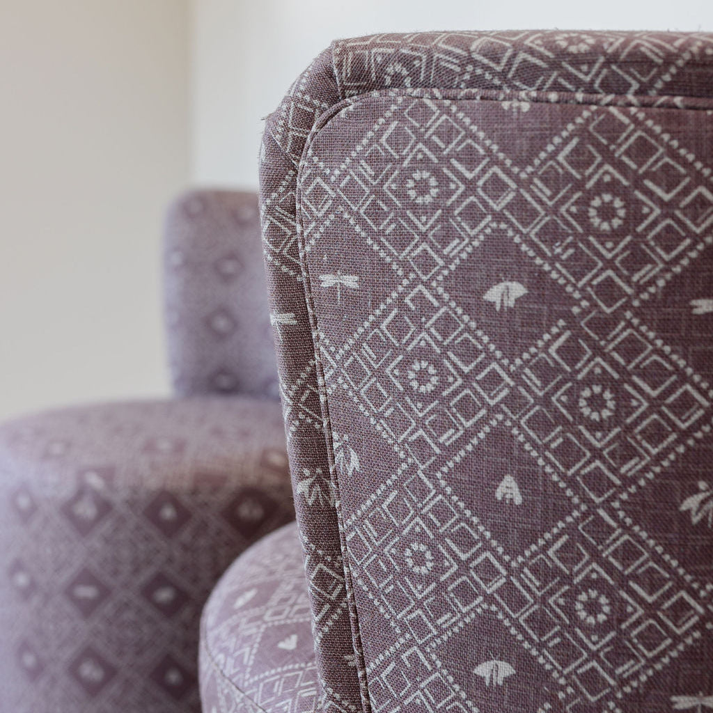 Emily Daws fabric on Belgian linen, perfect for drapery, Roman shades, and bespoke interiors with Southern character