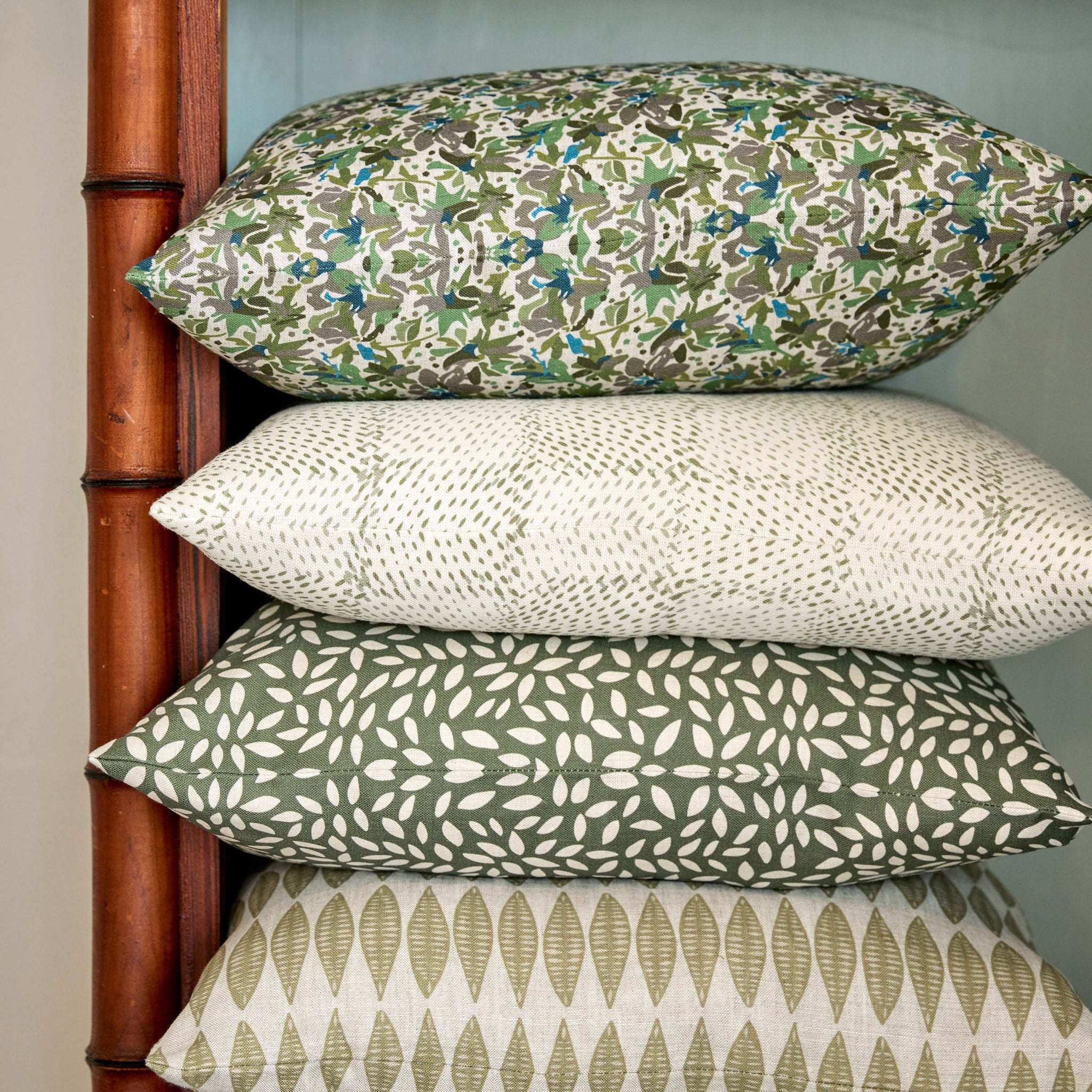 Speckled Check pillow in Chive – close-up of natural linen and pattern from the Fauna Collection