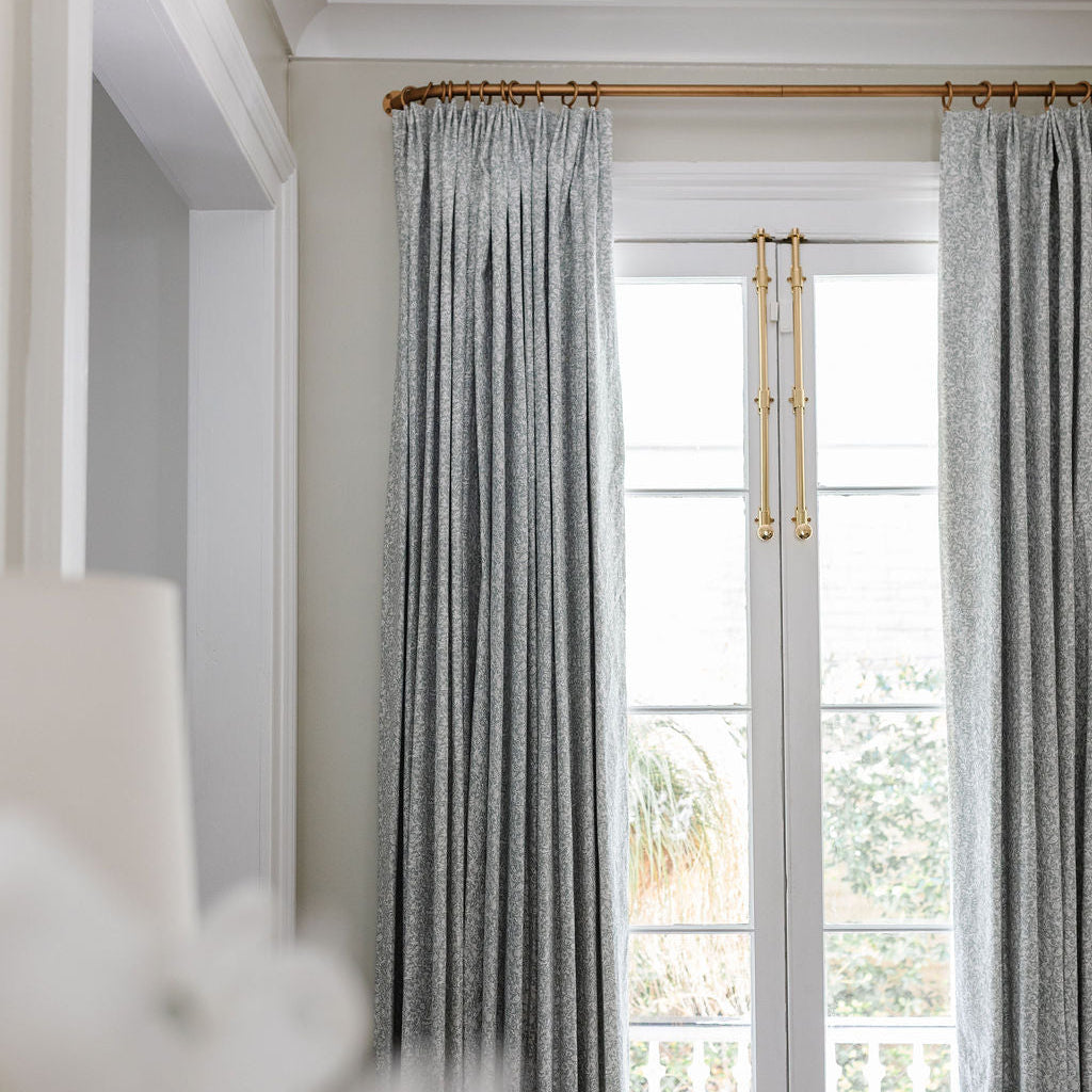 Emily Daws small-batch fabric sewn into full-length draperies, created for luxury interiors and trade professionals.