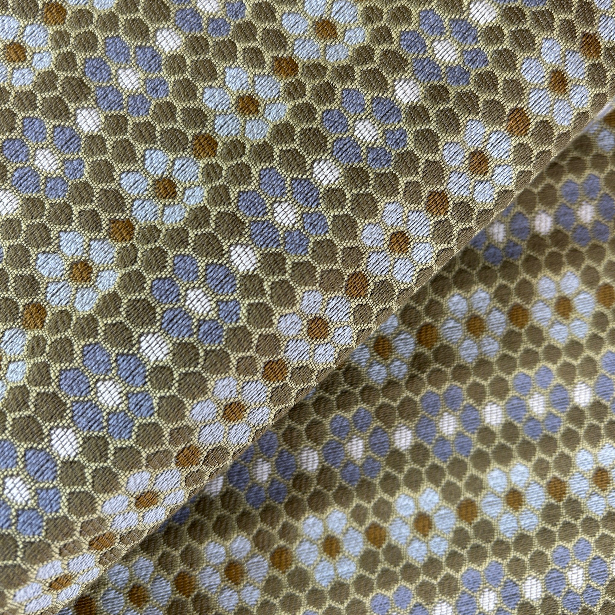 Nectar fabric in Savannah by Emily Daws — close-up detail of woven upholstery fabric, Fauna Collection