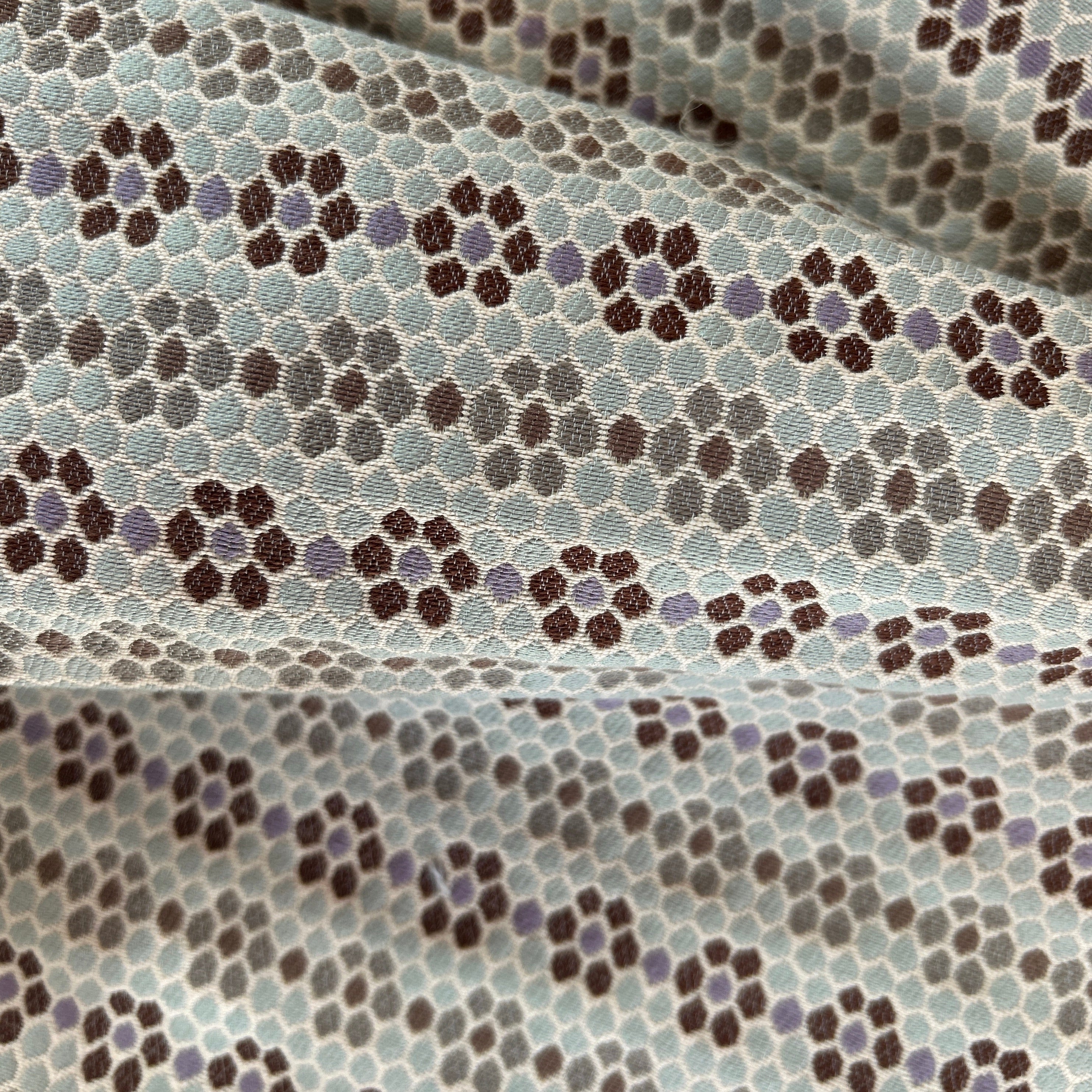Nectar fabric in Sugar Plum by Emily Daws — close-up detail of woven upholstery fabric, Fauna Collection
