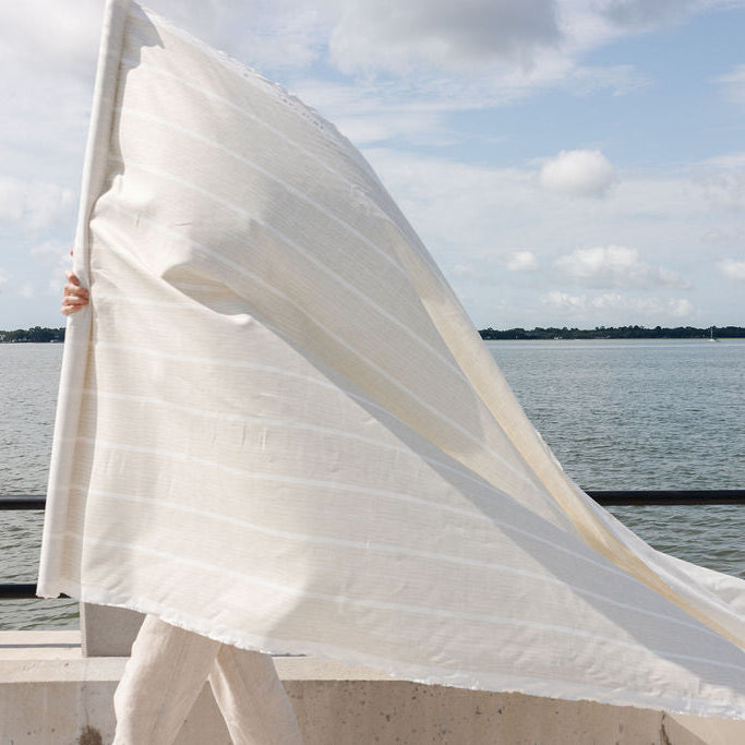 Sandbar Tawny fabric by Emily Daws — Waterways Collection, available by the yard for drapery and upholstery