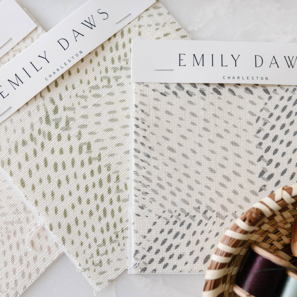 Emily Daws small-batch fabric for custom window treatments, pillows, and bespoke upholstery in boutique interiors.