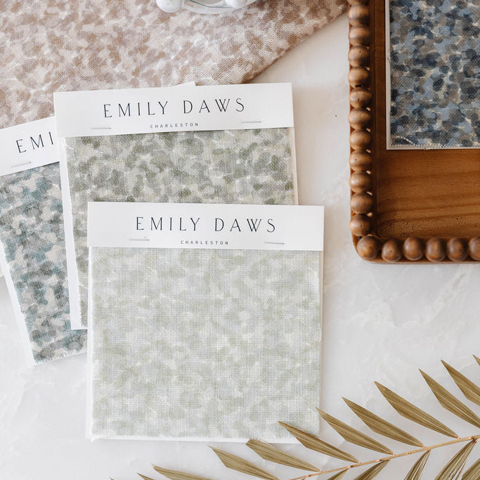 Emily Daws fabric on Belgian linen, perfect for drapery, Roman shades, and bespoke interiors with Southern character.