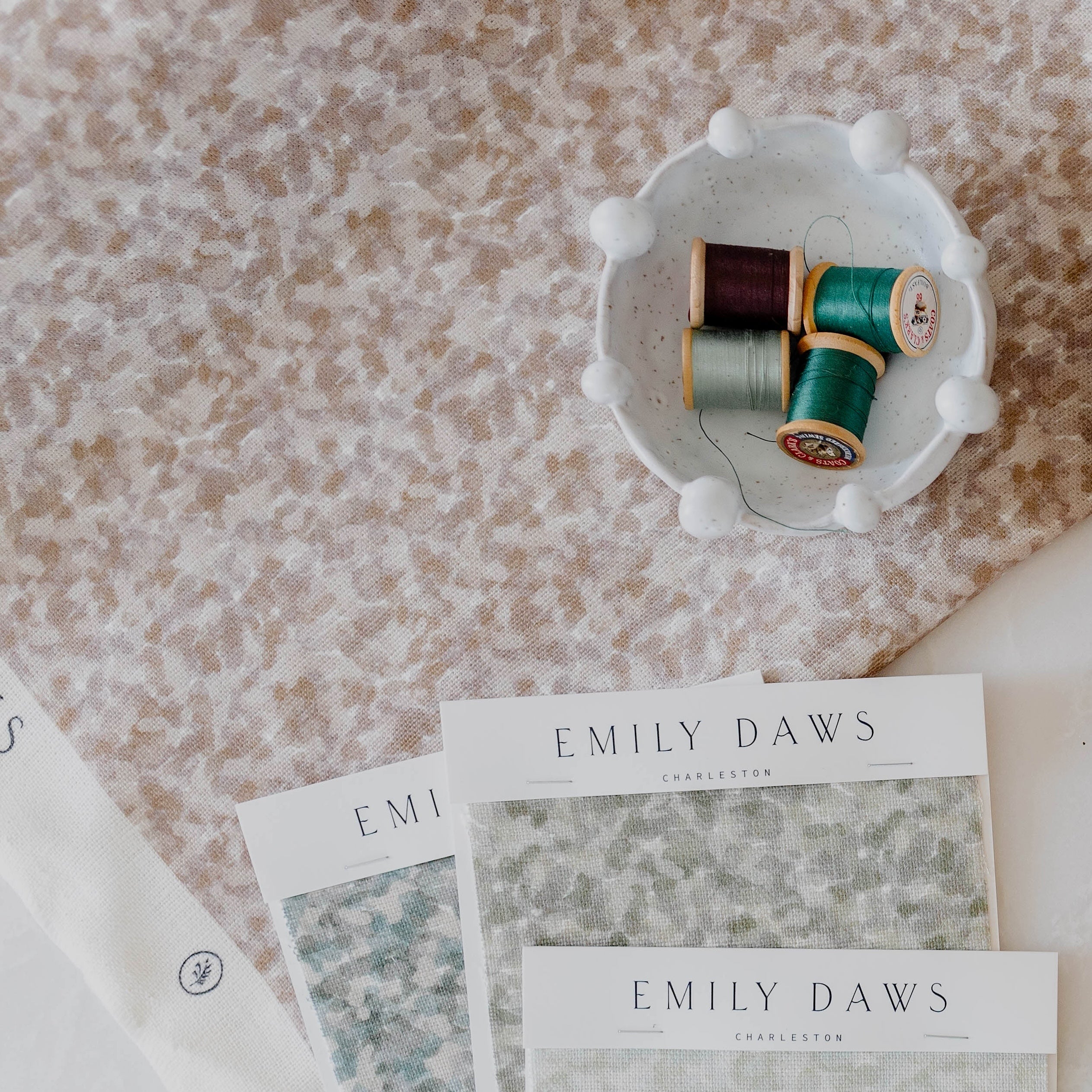 Tortoise fabric in Tulip by Emily Daws styled in an interior — Fauna Collection