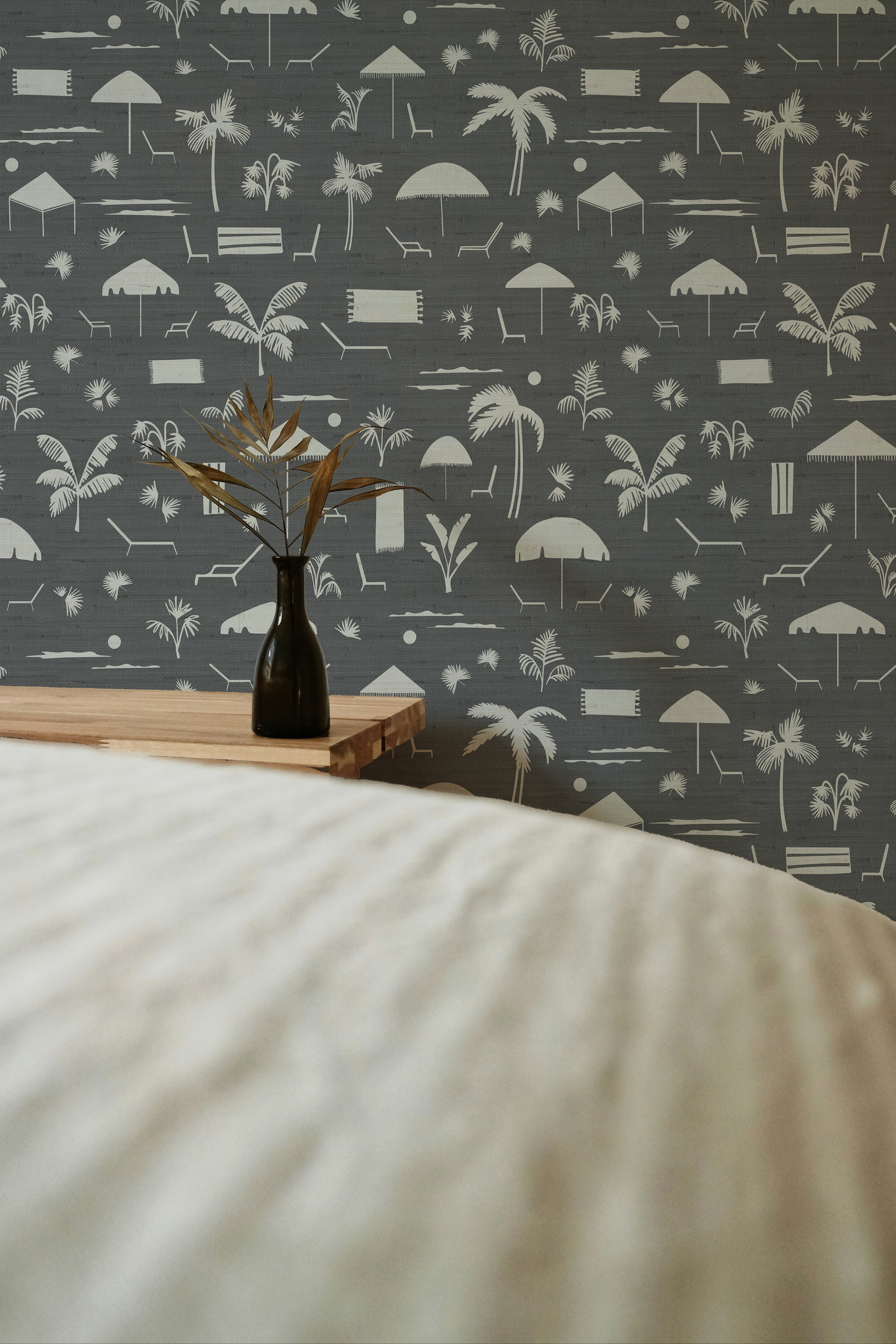 Folly Toile wallpaper in Storm styled by Emily Daws – luxury coastal look for waterfront dining room