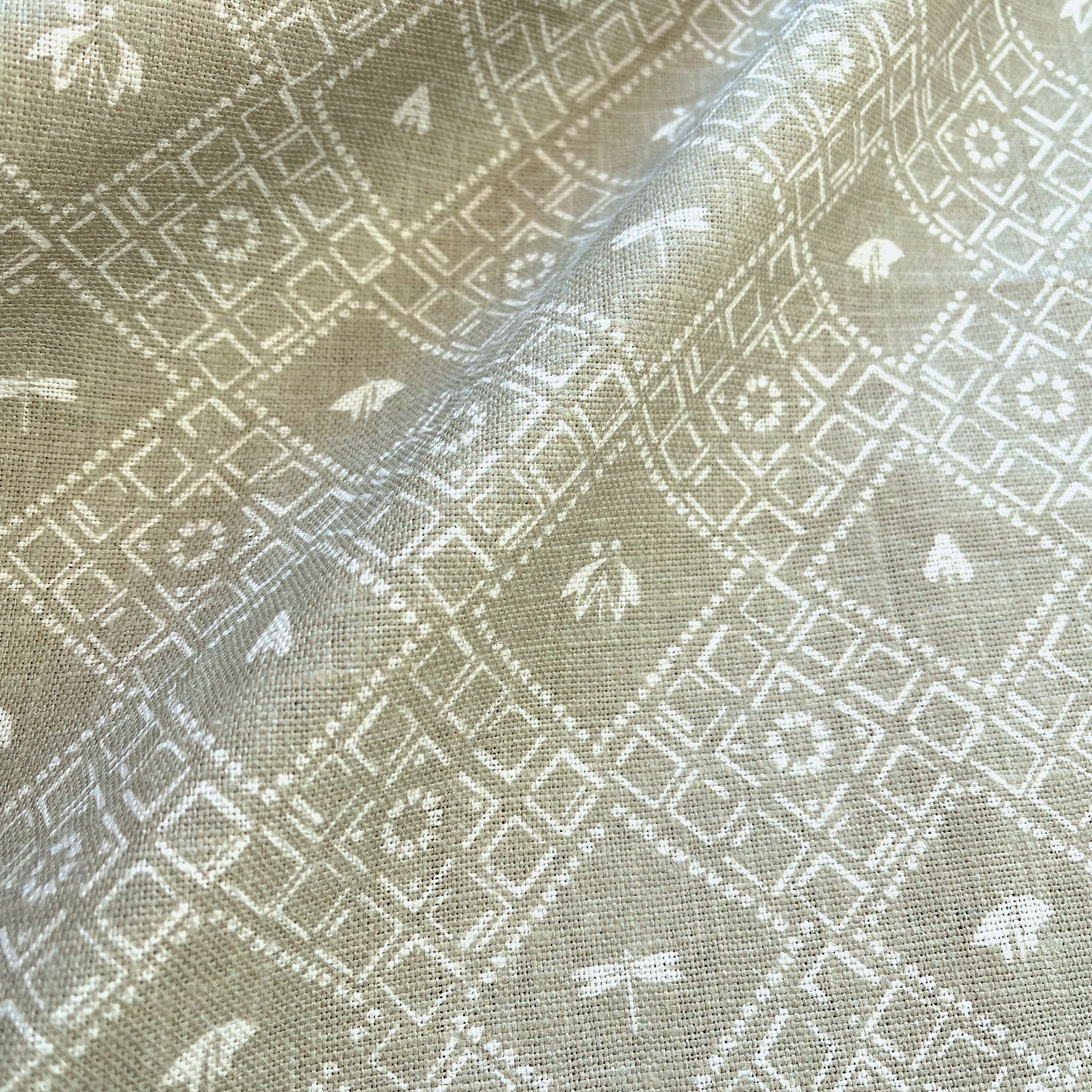 Americana fabric in Edamame by Emily Daws — close-up detail of Belgian linen, Fauna Collection