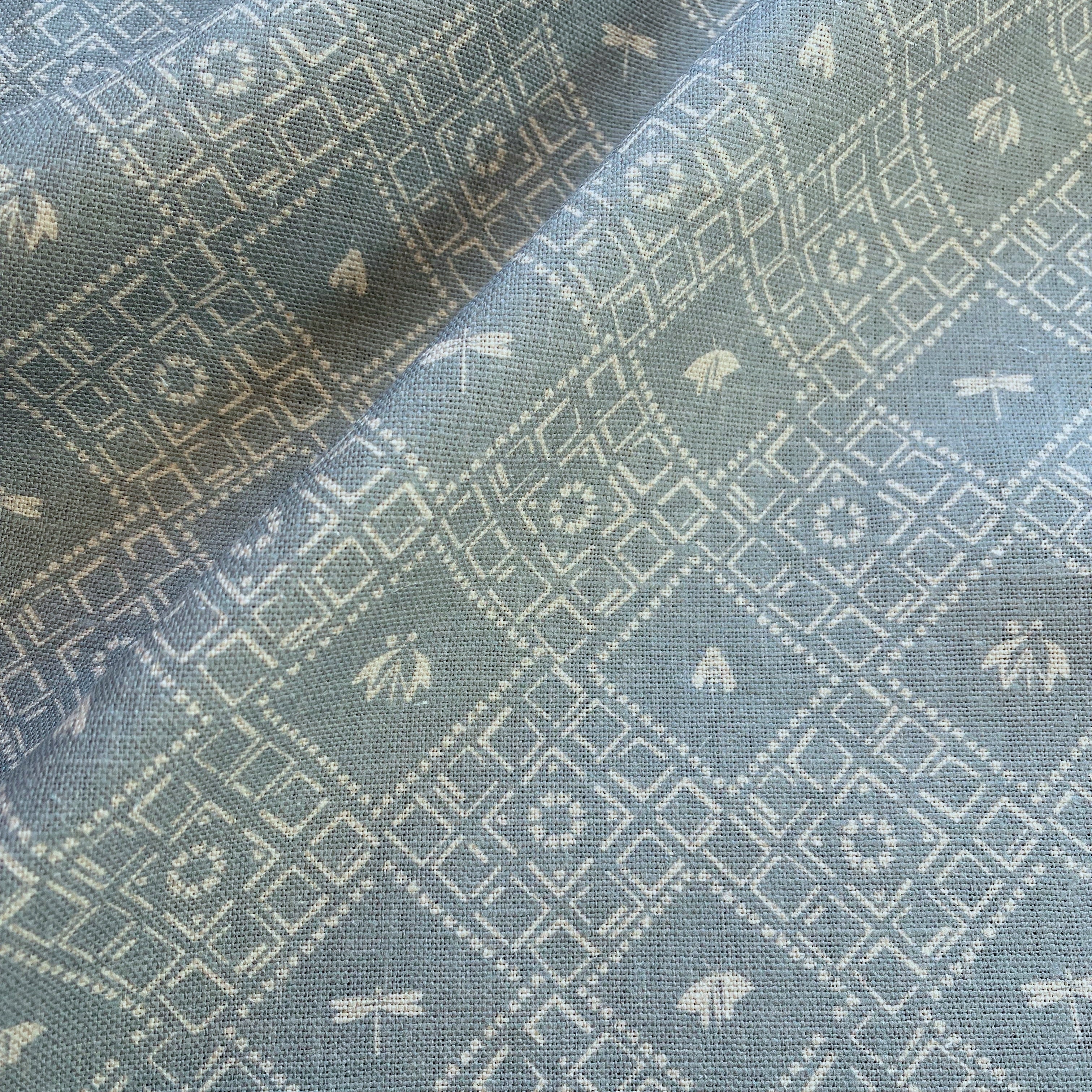 Americana fabric in Teal by Emily Daws — close-up detail of Belgian linen, Fauna Collection