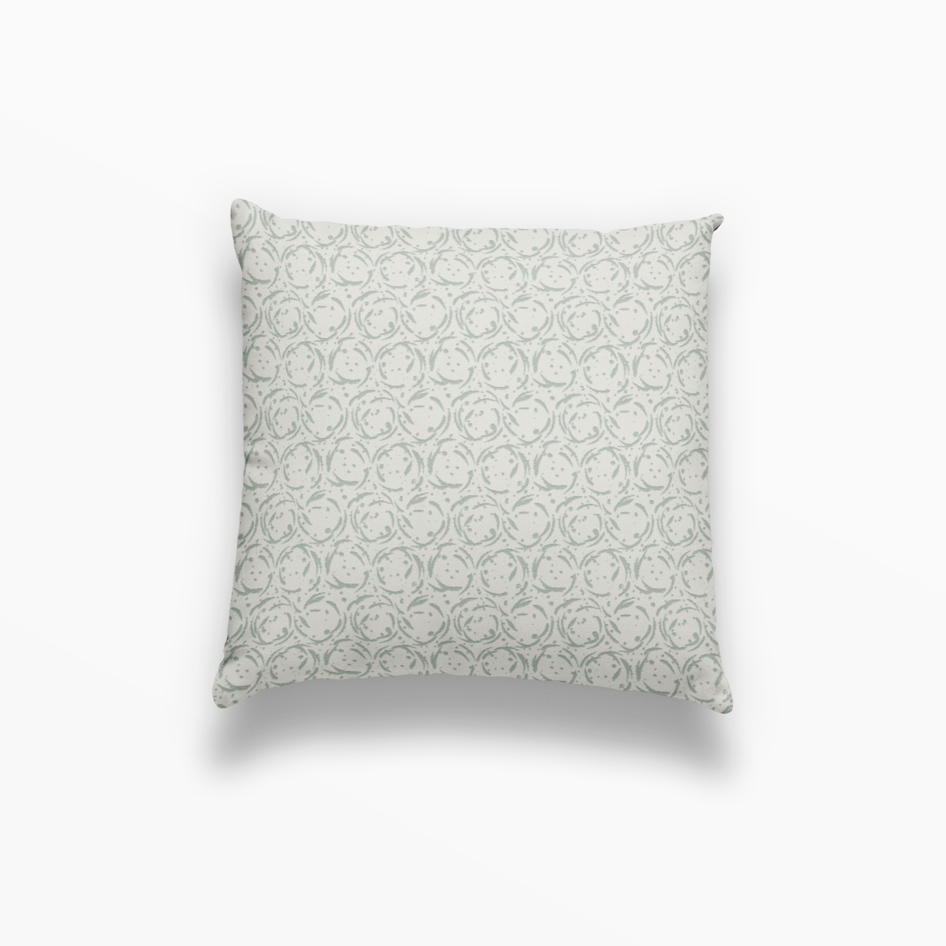 Nest pillow in Eucalyptus by Emily Daws – square throw pillow with dotted or spotted woodland design
