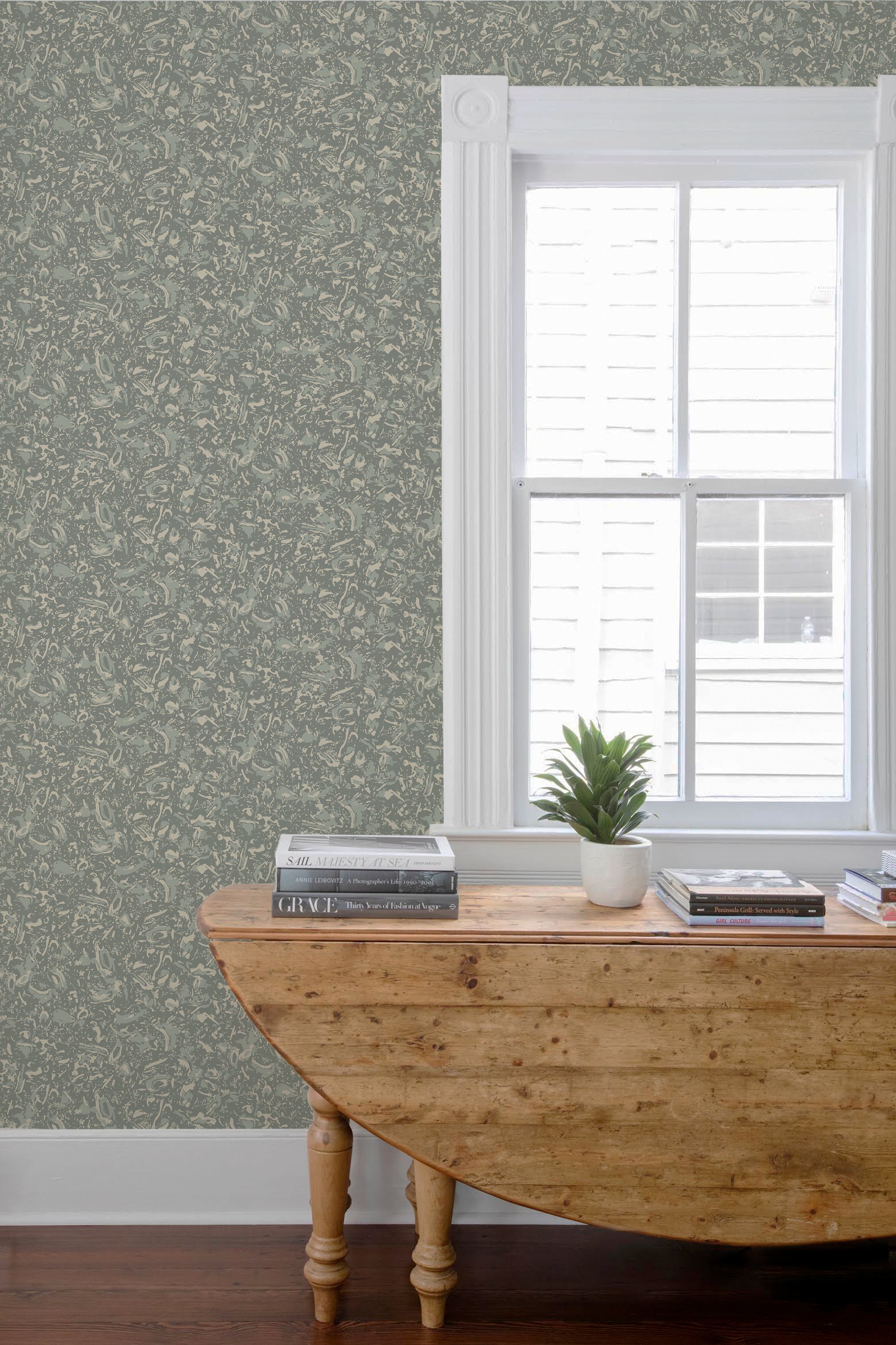 River Reef wallpaper in Ocean styled by Emily Daws – luxury coastal look for waterfront dining room