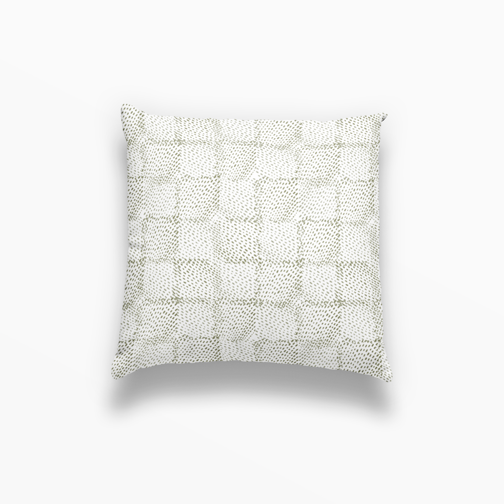 Speckled Check pillow in Chive by Emily Daws – square throw pillow with dotted or spotted woodland design
