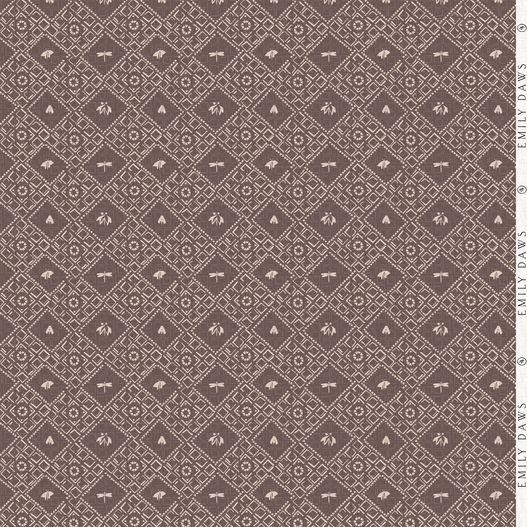 americana orchid fabric by emily daws featuring soft purple dotted pattern on natural linen by the yard