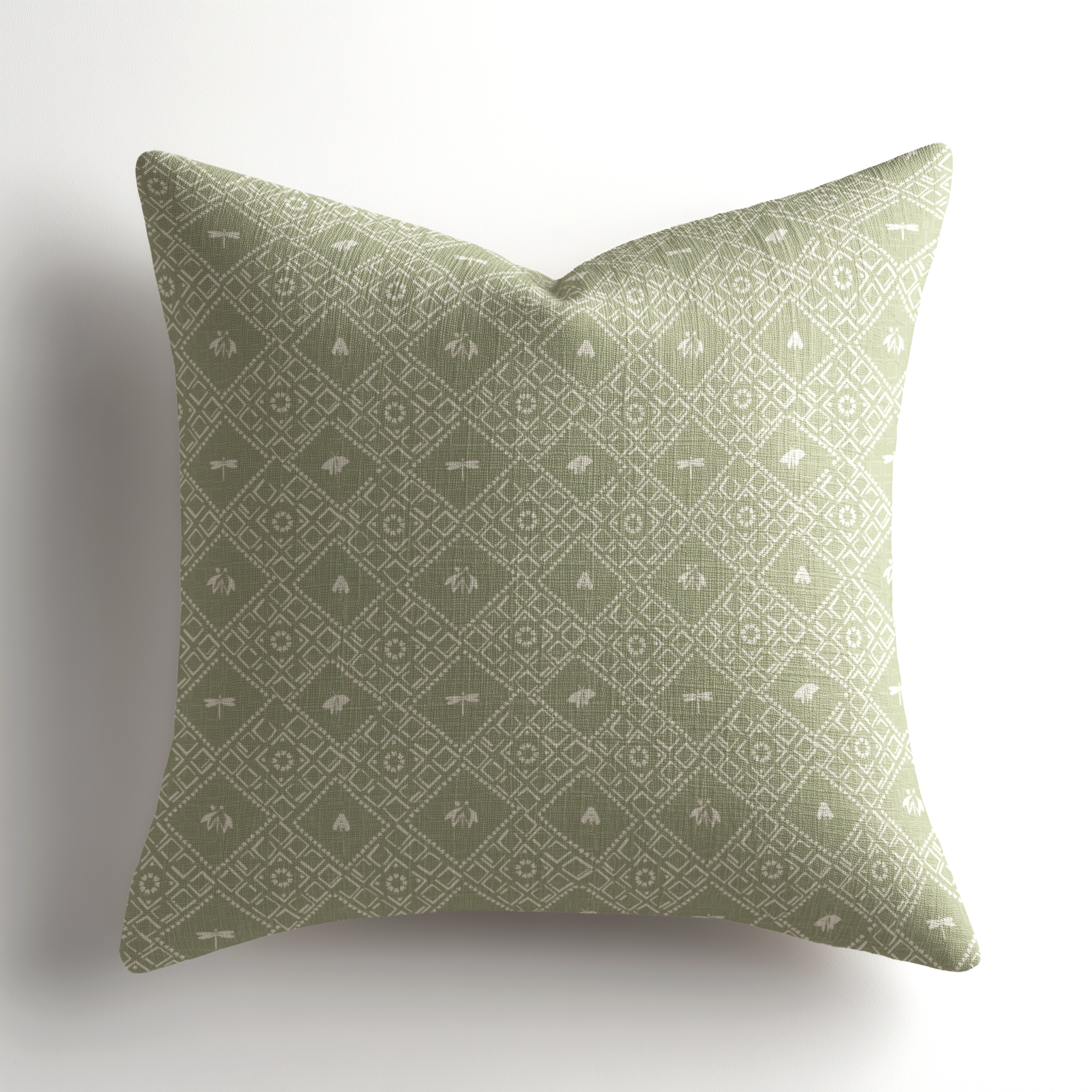 Designer linen throw pillow by Emily Daws featuring the Americana pattern in Edamame, a Charleston-made, small-batch premium throw pillow crafted for luxury interiors.
