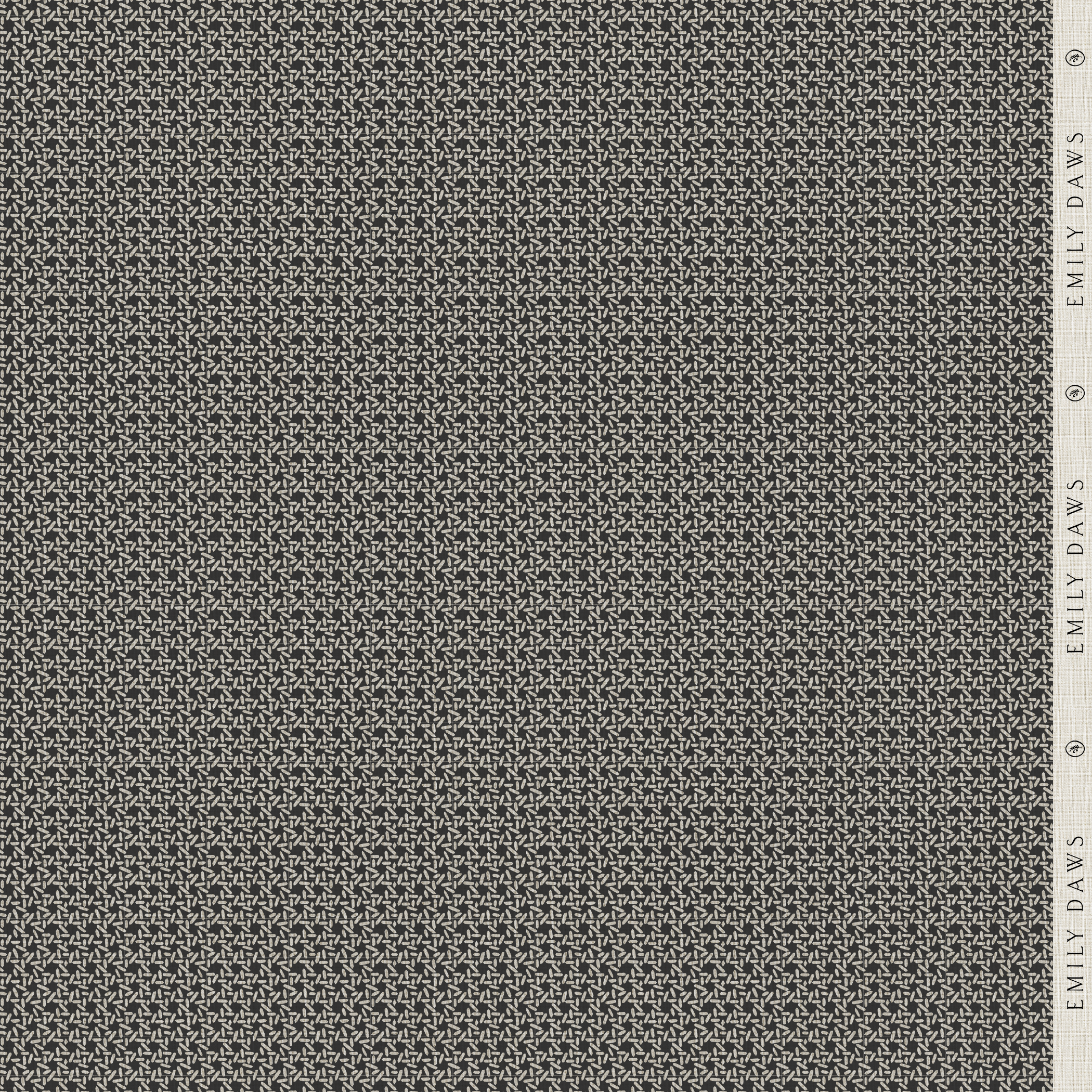 carolina rice onyx fabric by emily daws featuring bold black rice grain motif on white linen by the yard