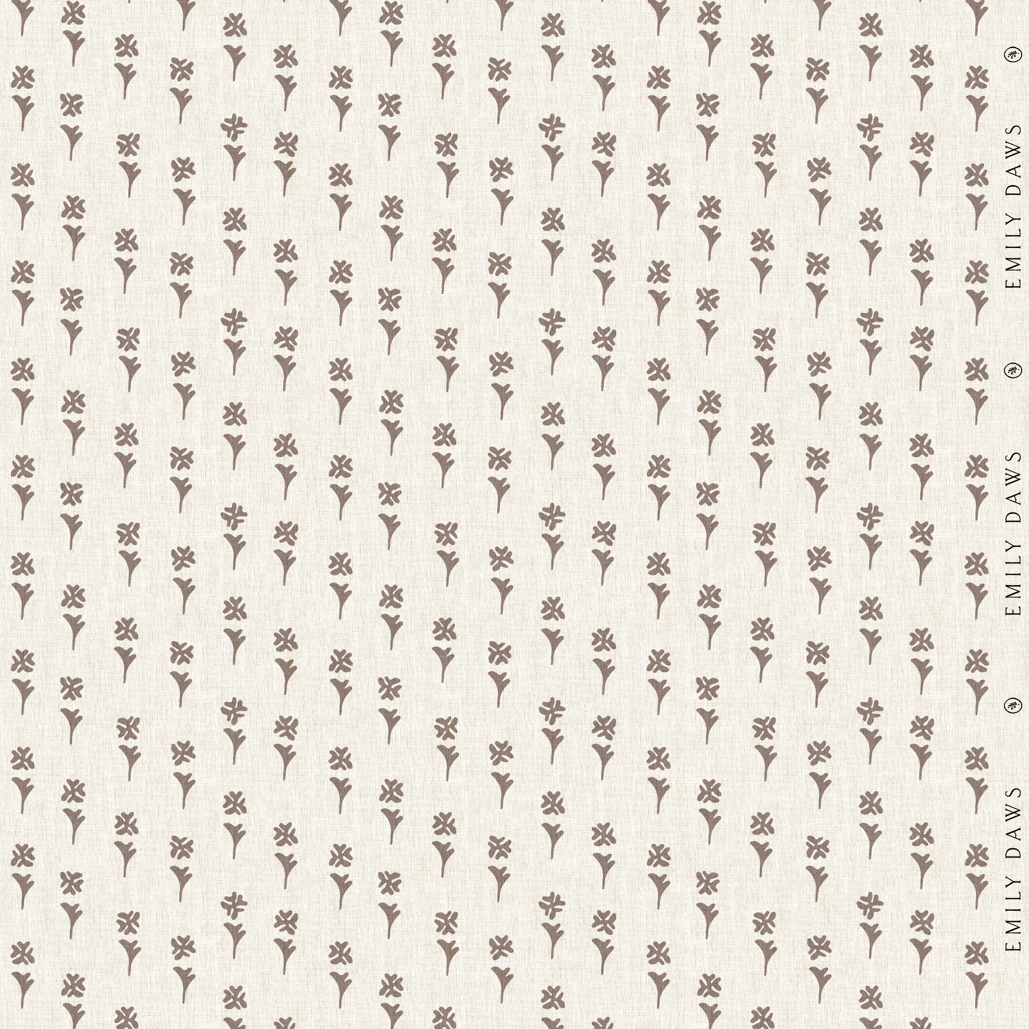 daffodil dusk fabric by emily daws featuring soft botanical pattern on natural linen by the yard