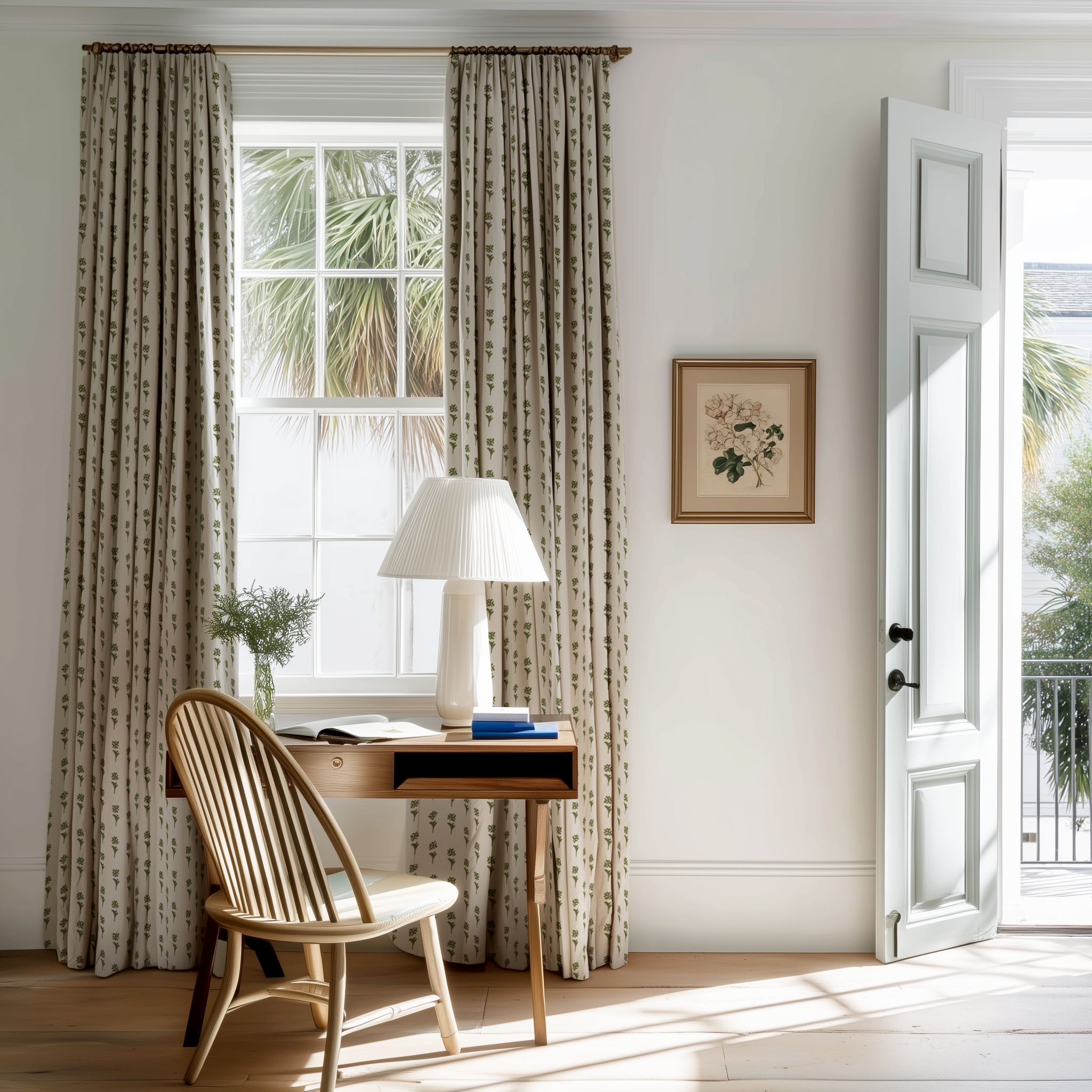 Daffodil fabric in Sprout by Emily Daws styled in an interior — Flora Collection