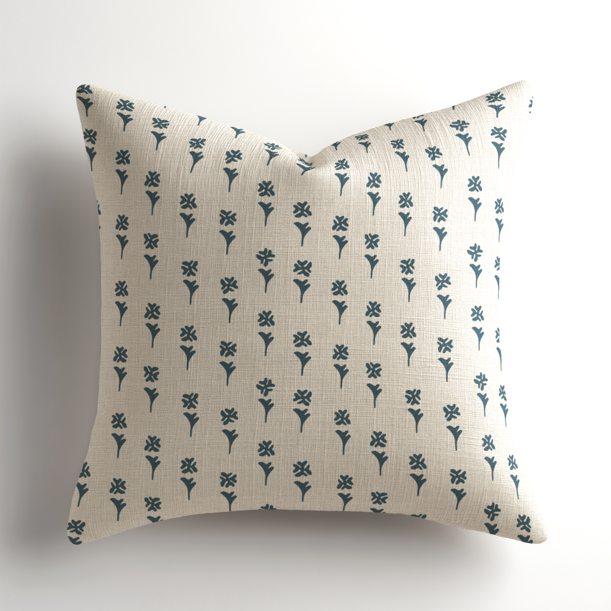 Emily Daws handcrafted throw pillow in Daffodil Delft Blue, a Charleston-made, small-batch designer throw pillow created for layered, high-end luxury interiors.