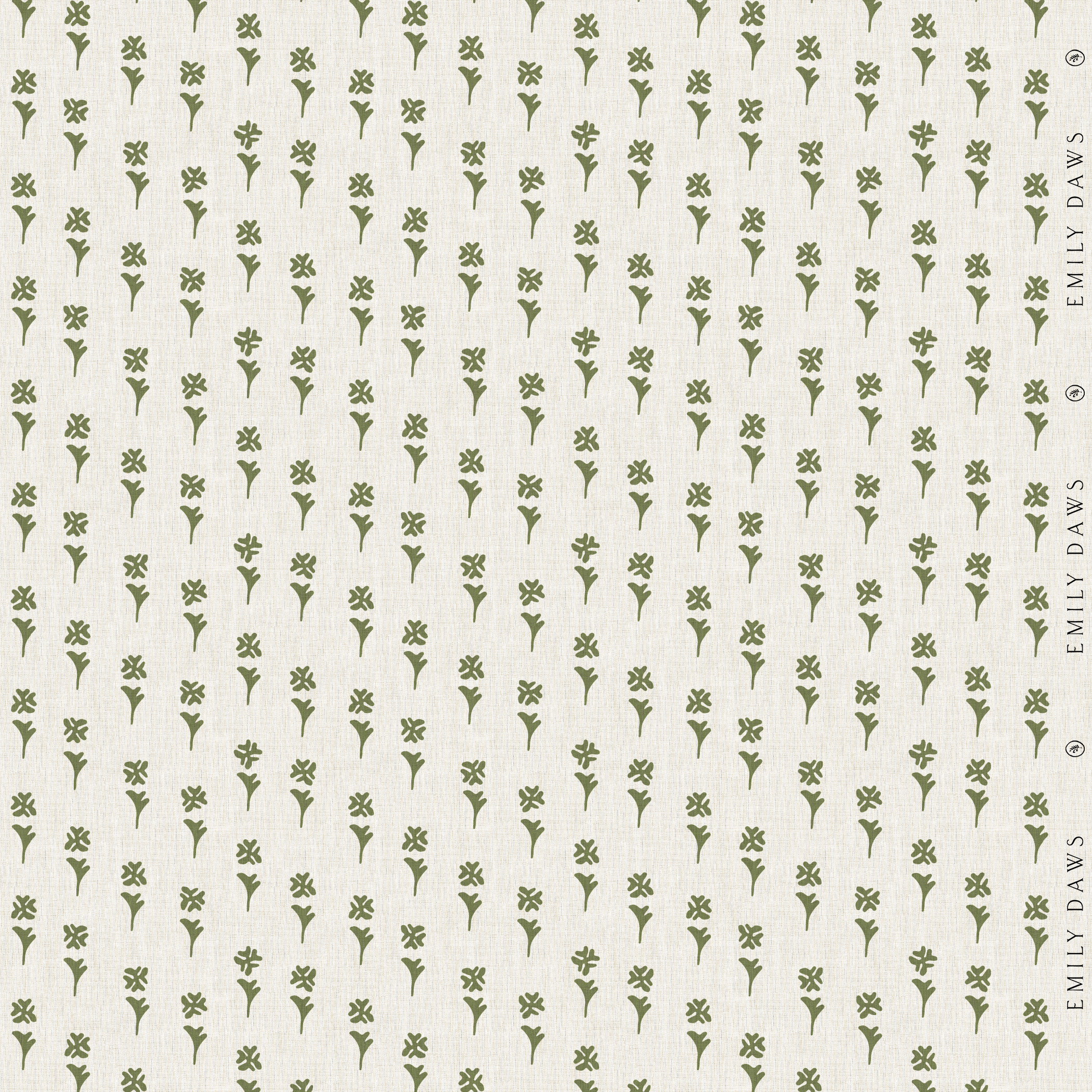 daffodil sprout fabric by emily daws featuring fresh green botanical pattern on natural linen by the yard