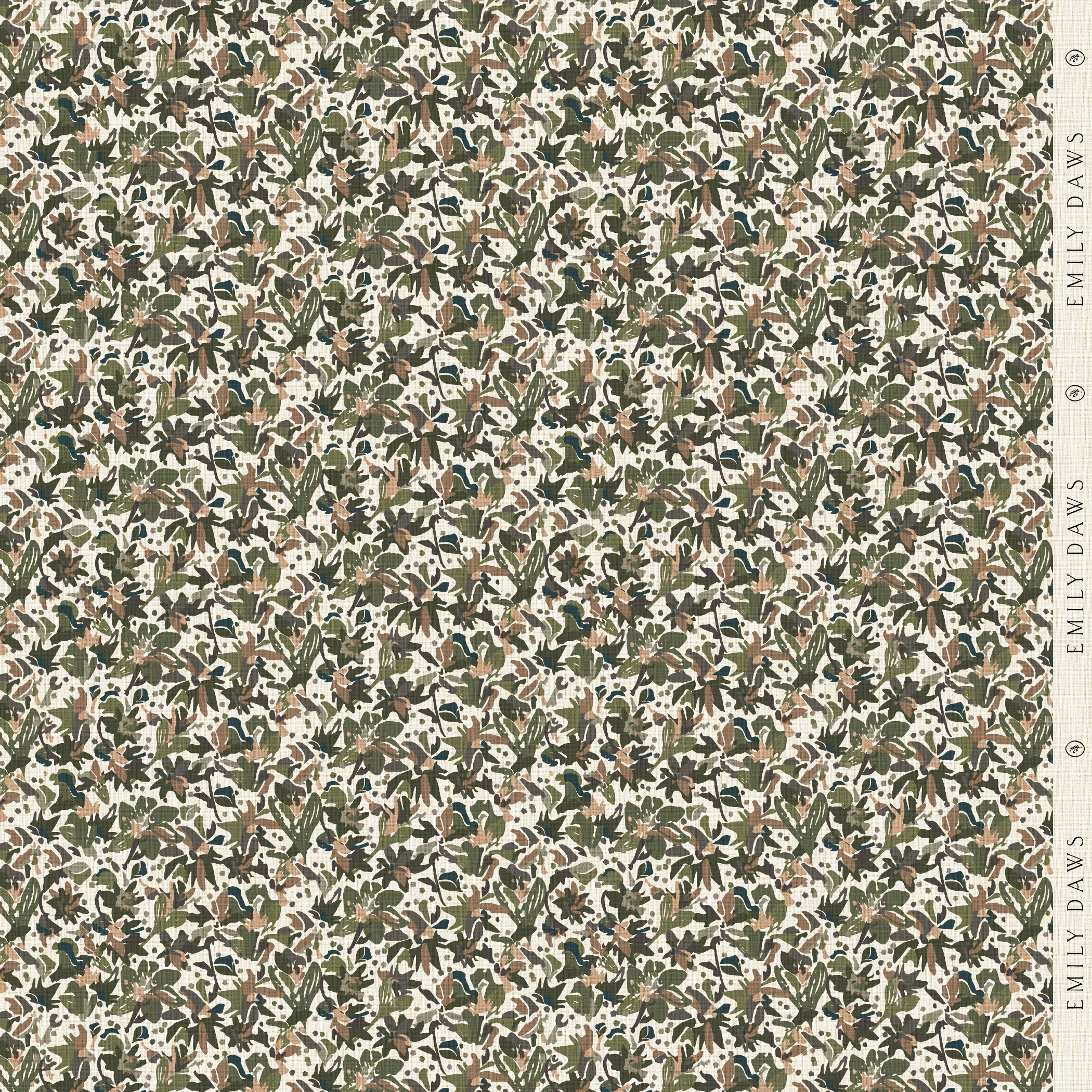 Eden fabric in Olive by Emily Daws styled in an interior — Flora Collection