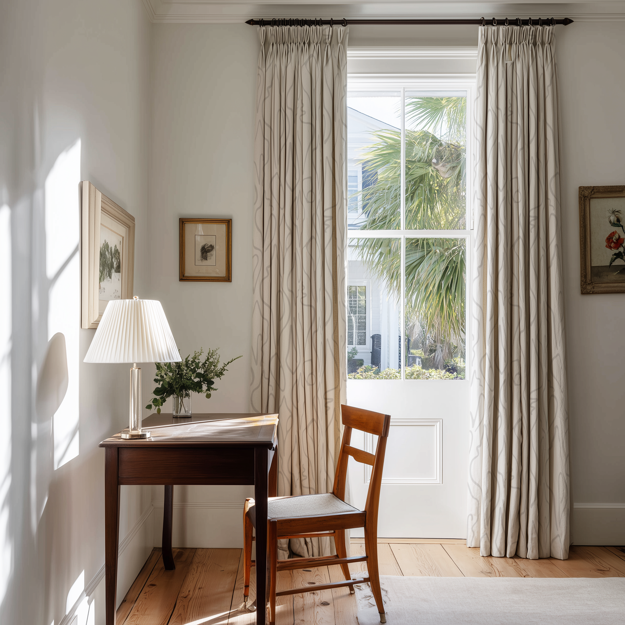 Edisto fabric in Fog by Emily Daws styled in an interior — Sea Island Collection
