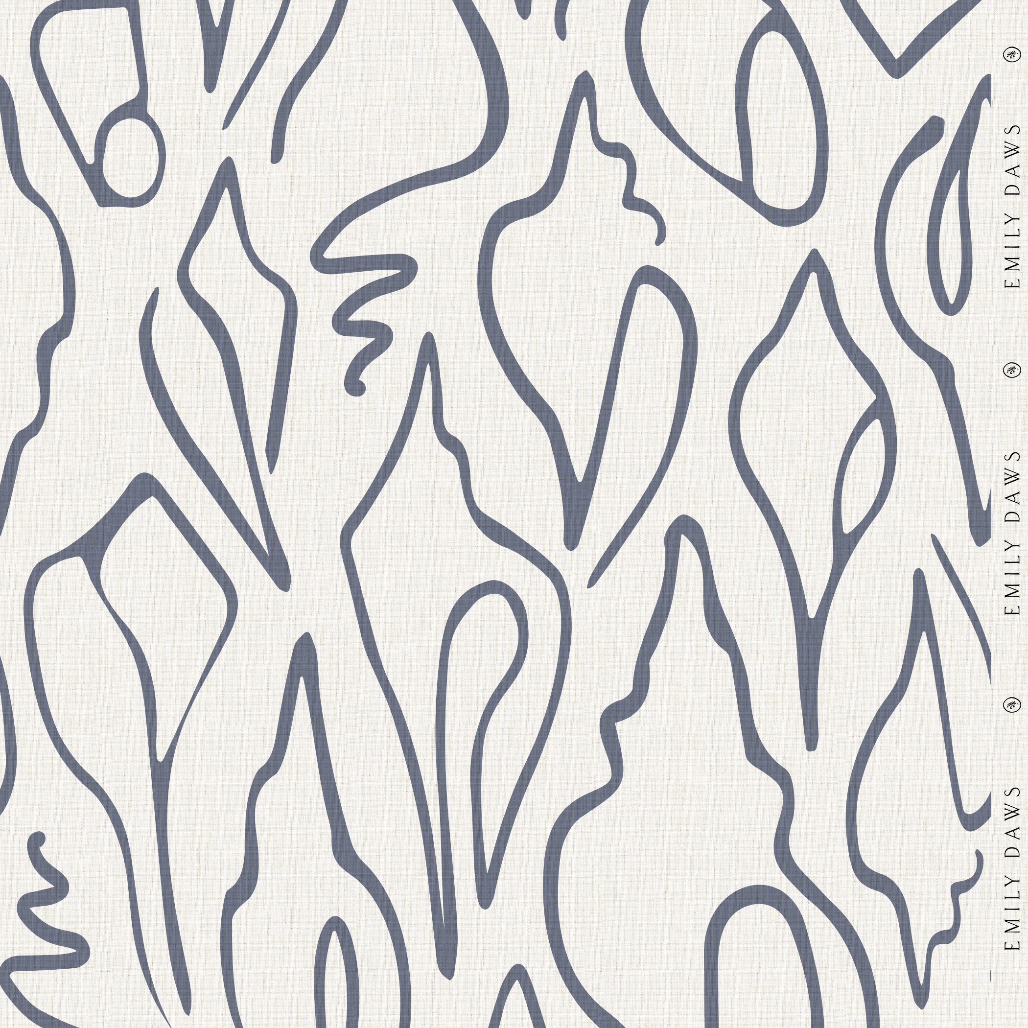 edisto ink fabric by emily daws featuring navy blue shell pattern on natural linen for coastal interiors