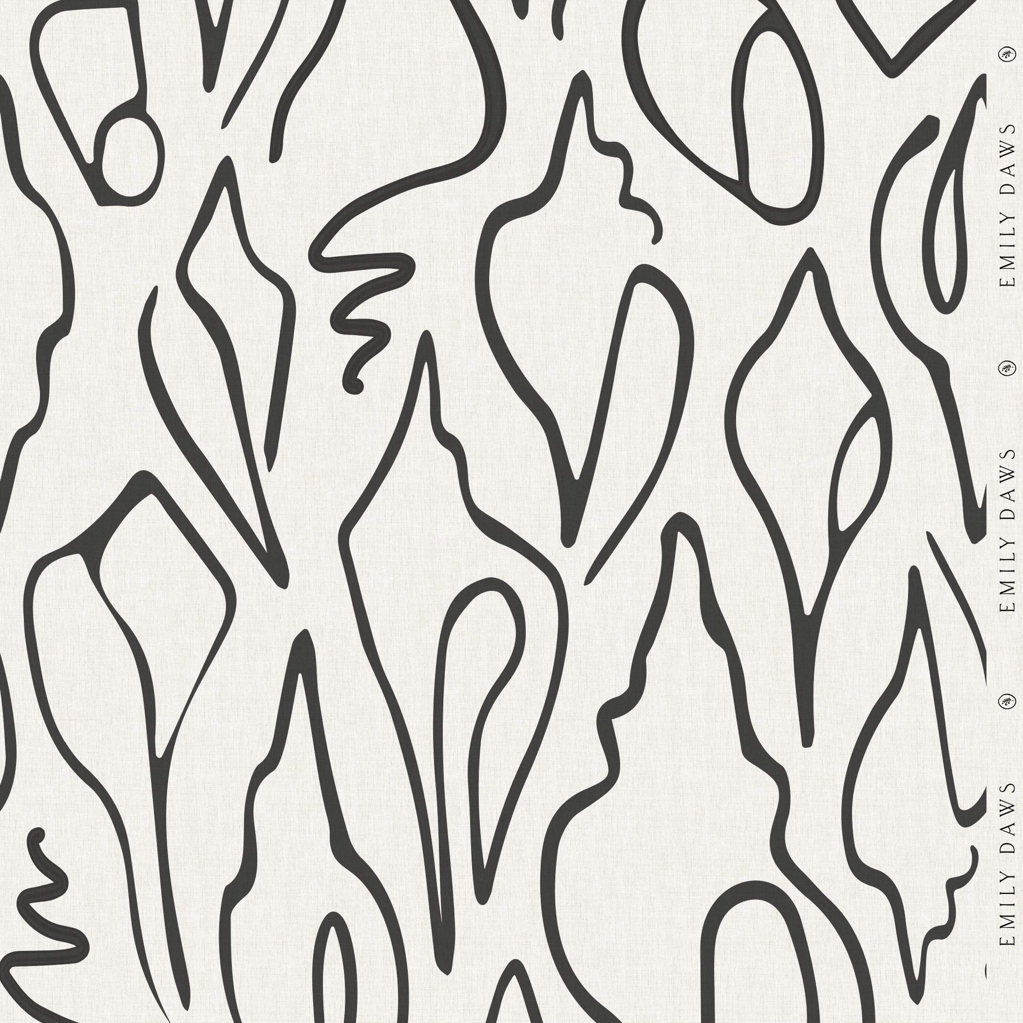 edisto jet fabric by emily daws featuring bold black shell pattern on natural linen for coastal interiors