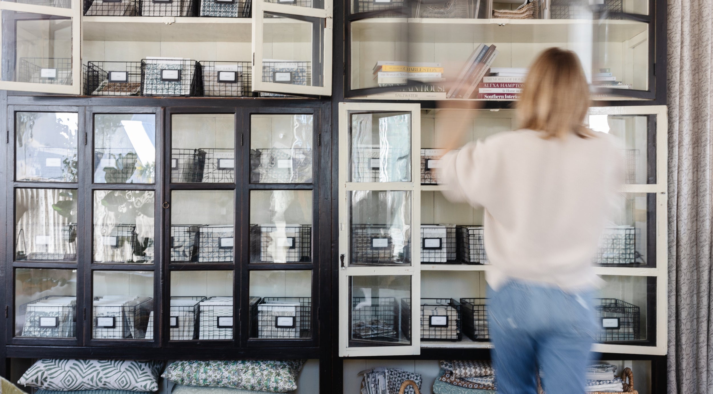 Swatch library in the showroom for Emily Daws fabric and wallpaper.