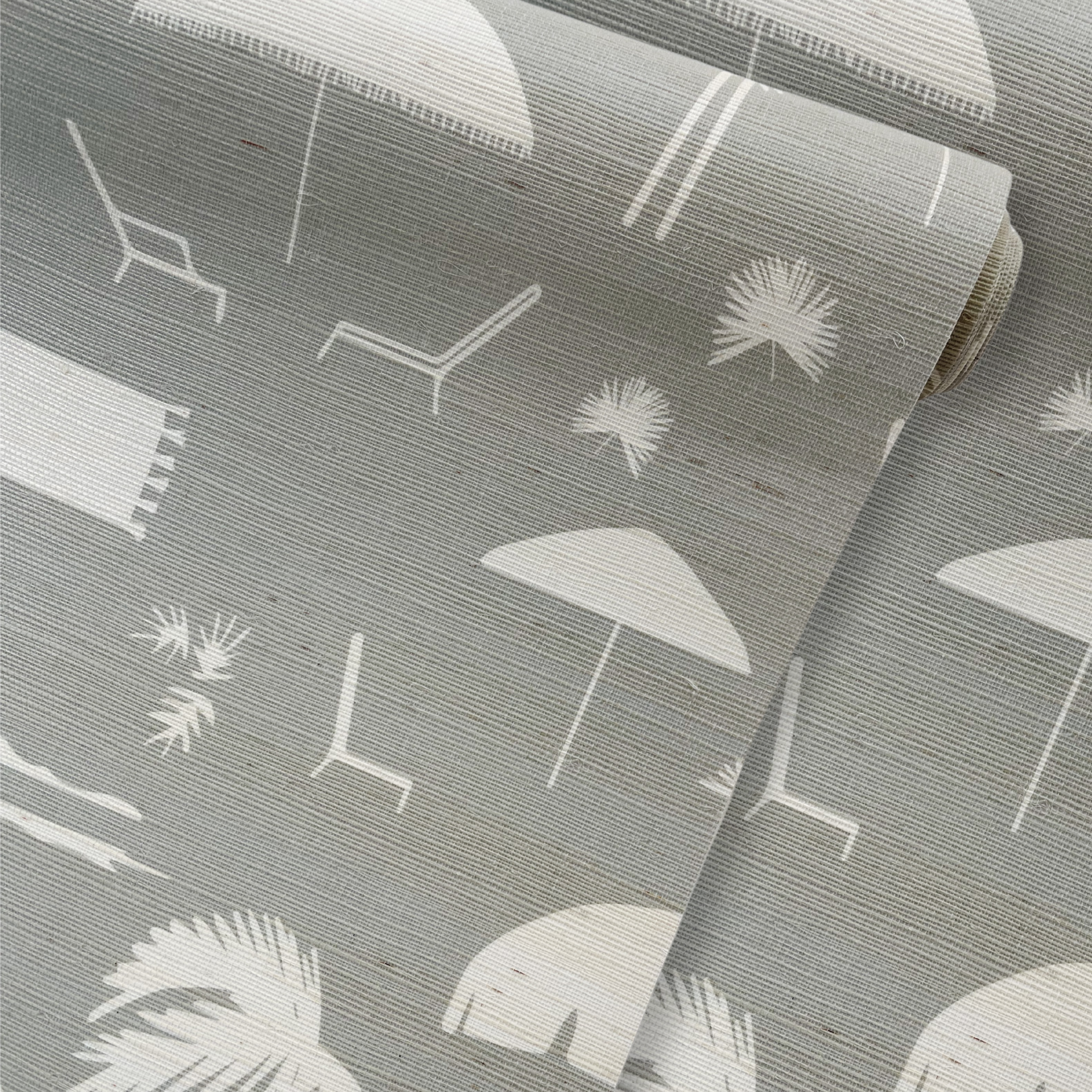 Folly Toile Grasscloth wallpaper in Harbor by Emily Daws – product view of repeating motif for interior walls