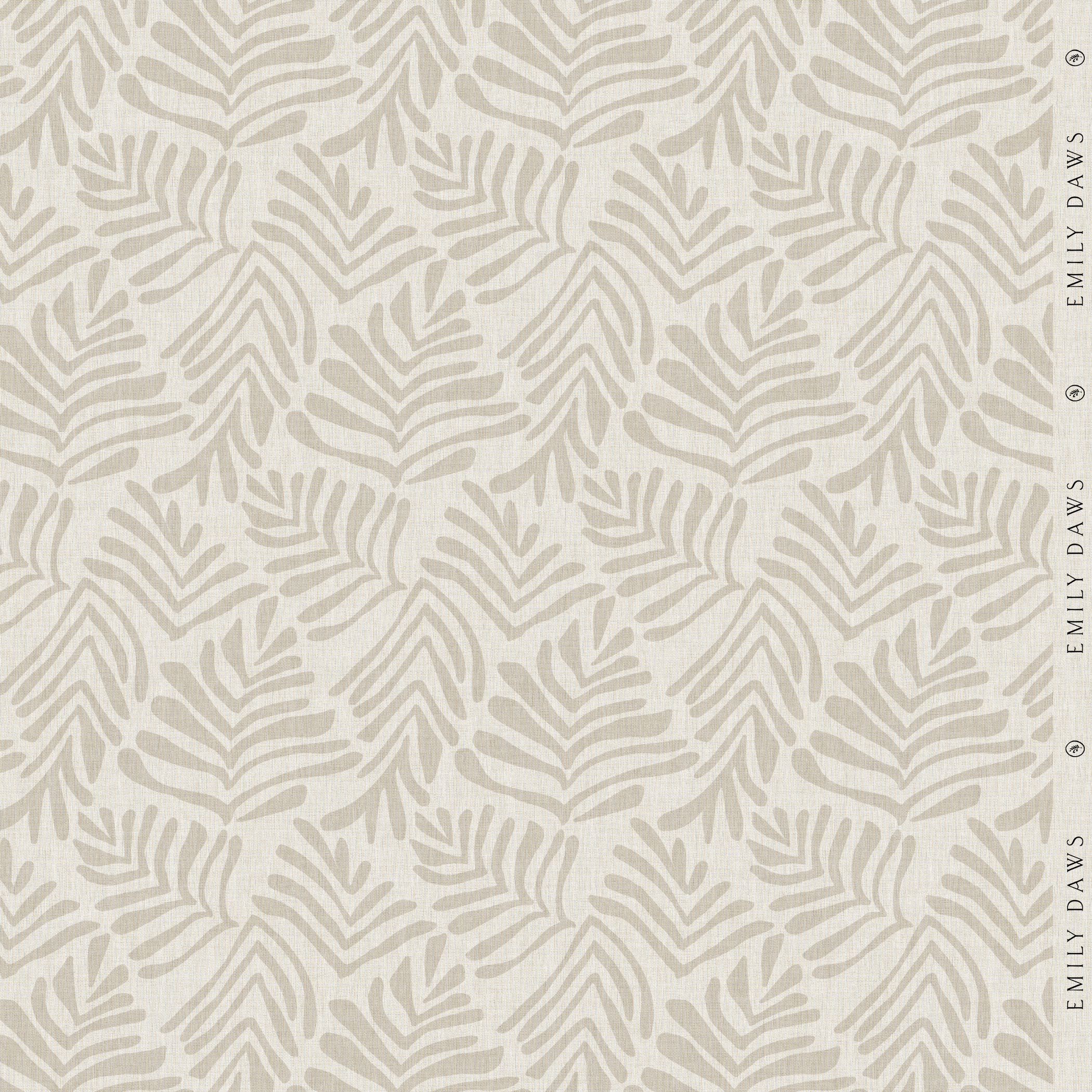 frond truffle fabric by emily daws featuring warm brown botanical pattern on natural linen by the yard