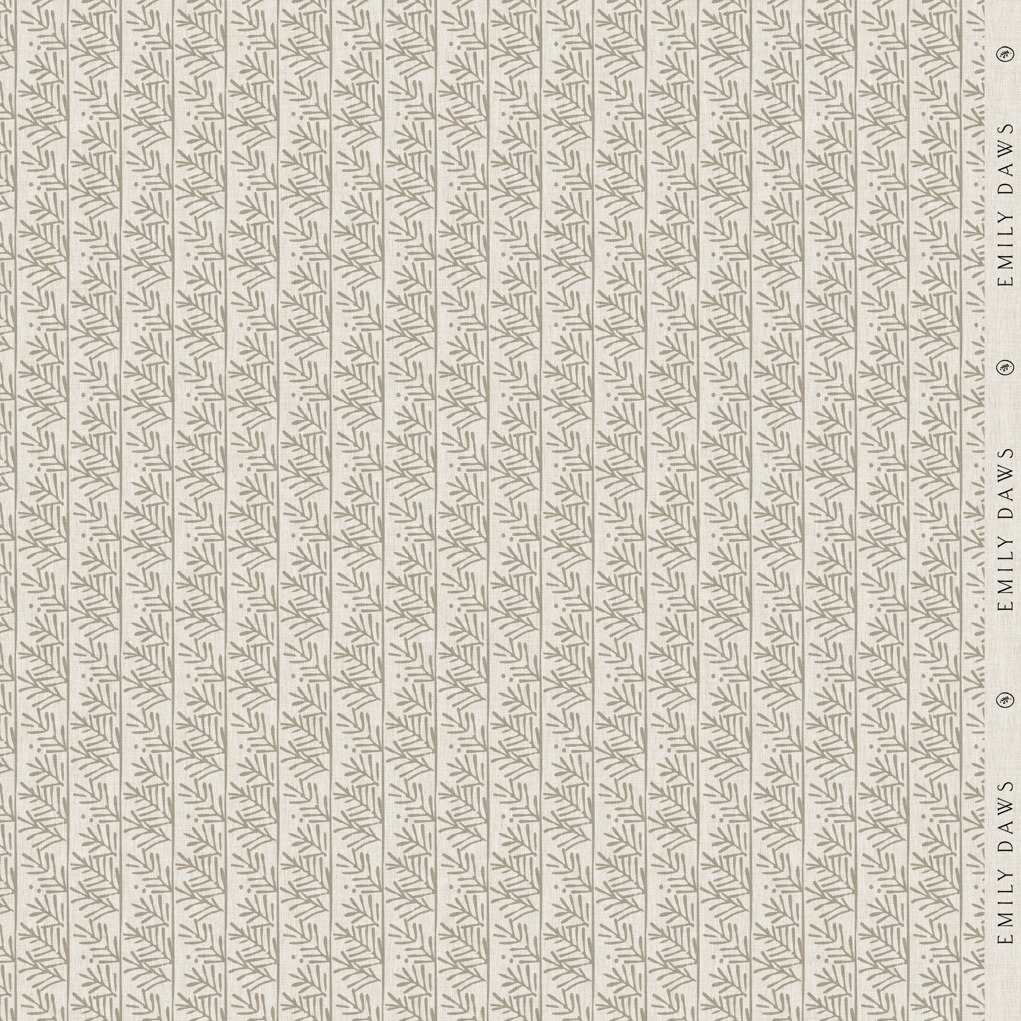 hemlock frost fabric by emily daws featuring soft blue botanical pattern on natural linen by the yard