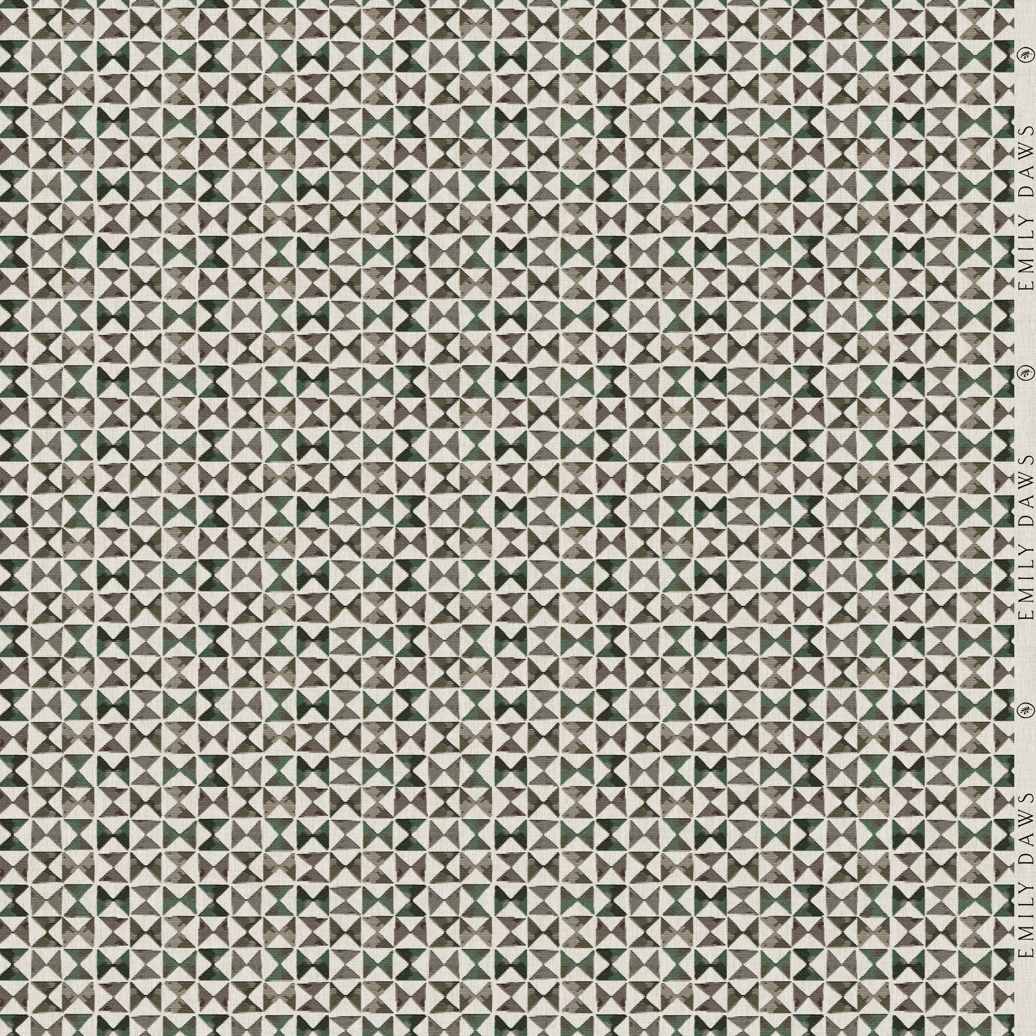 kaleidoscope vista fabric by emily daws featuring multicolor geometric pattern on natural linen by the yard