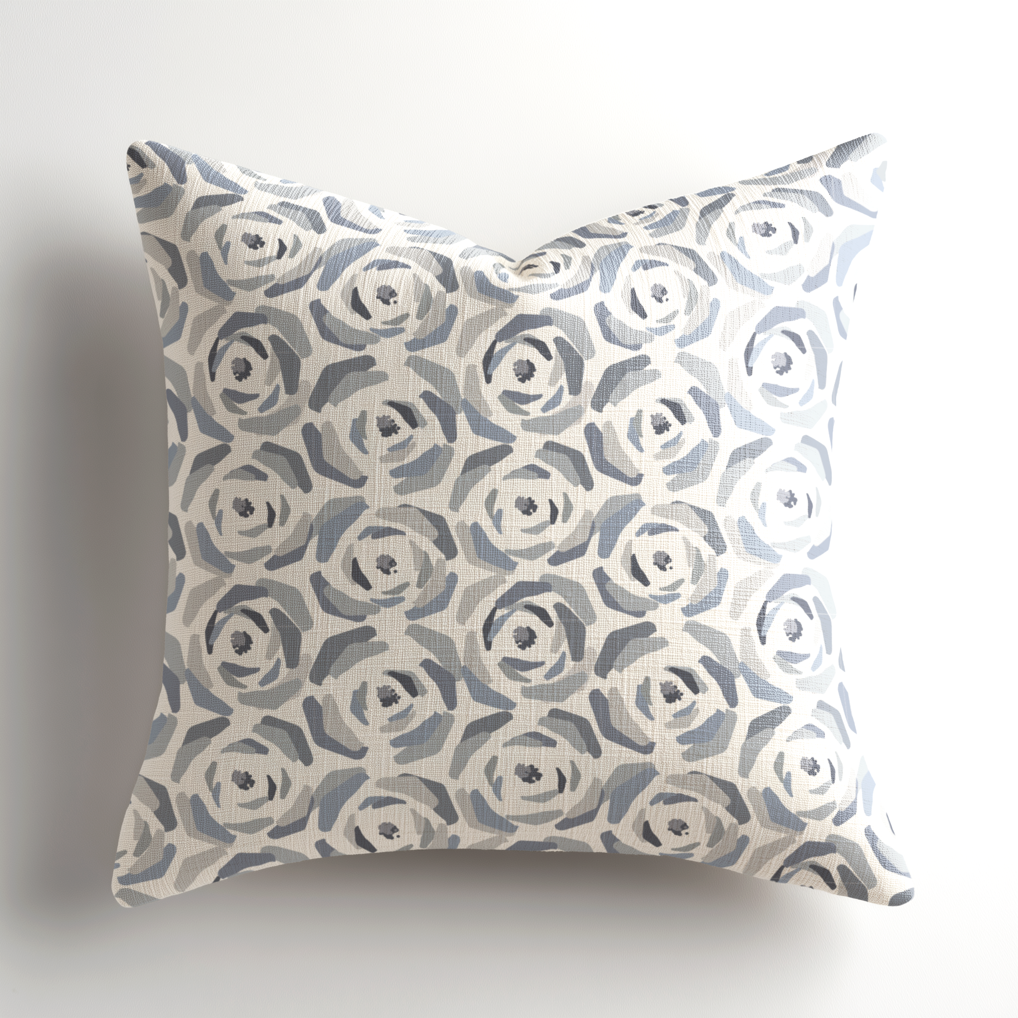 Designer linen throw pillow by Emily Daws featuring the Magnolia pattern in Slate, a Charleston-made, small-batch artful accent pillow crafted for luxury interiors and available through the Emily Daws Showroom.