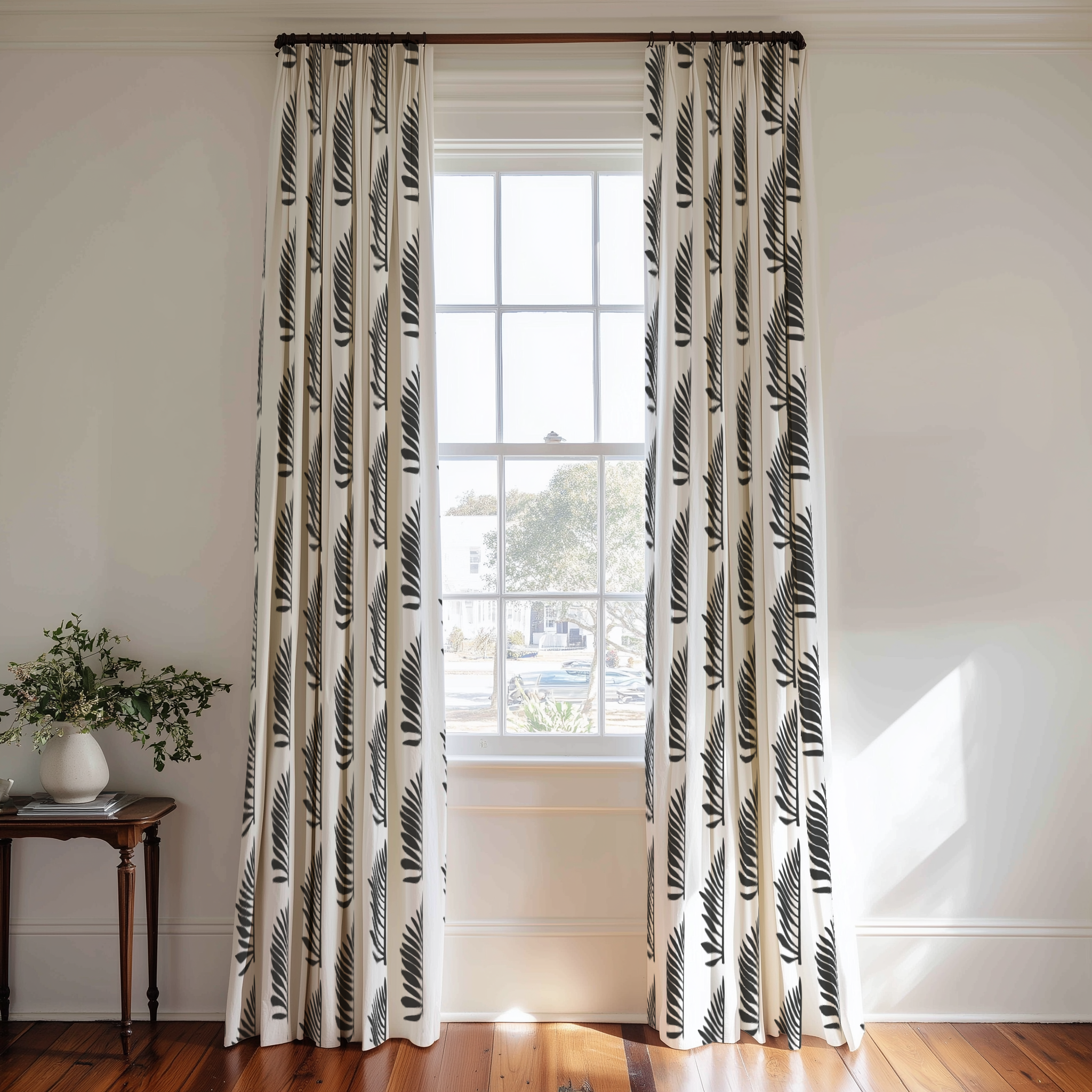 Palmetto fabric in Jet by Emily Daws styled in an interior — Charleston Collection