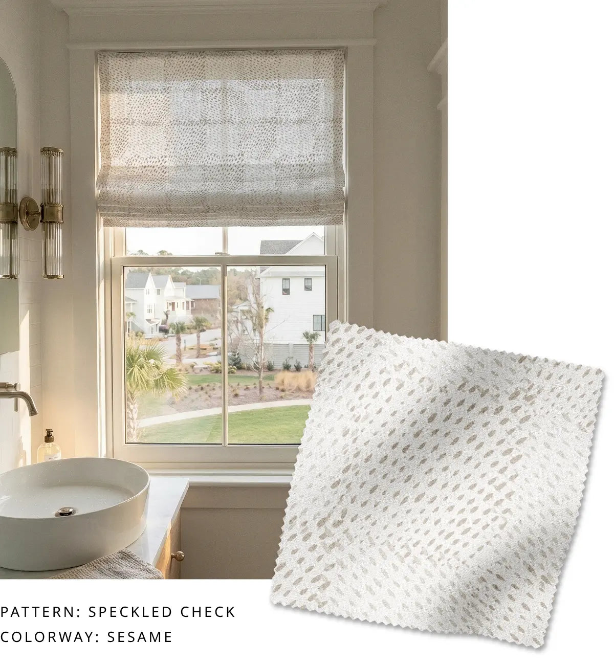 Speckled Check Fabric in Sesame
