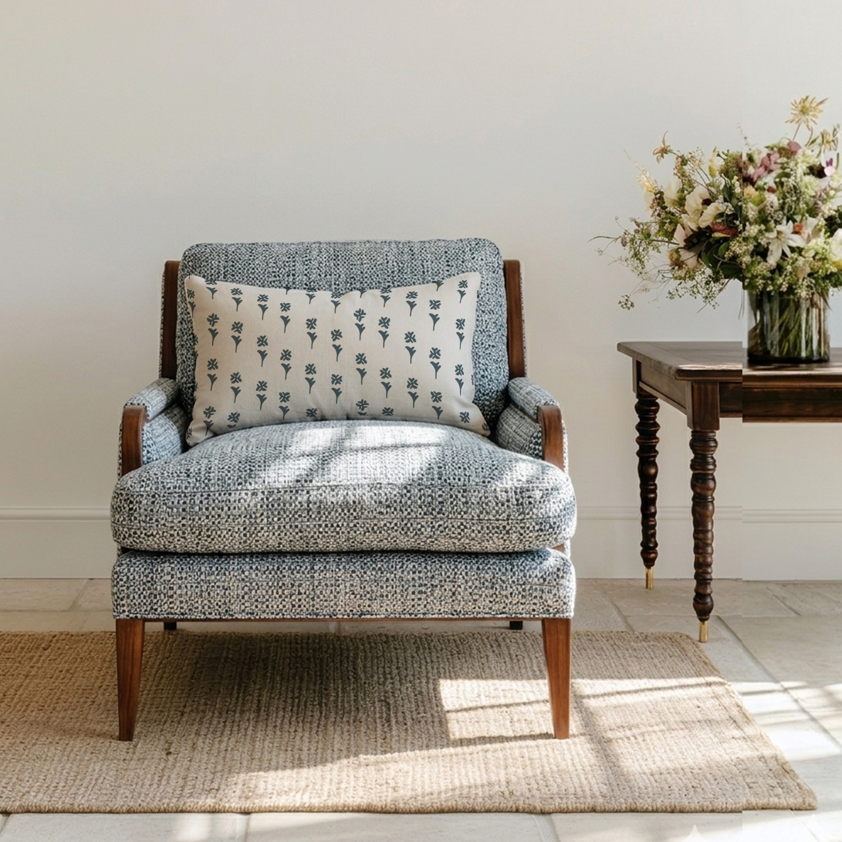 Tweed Fabric in Bluebird