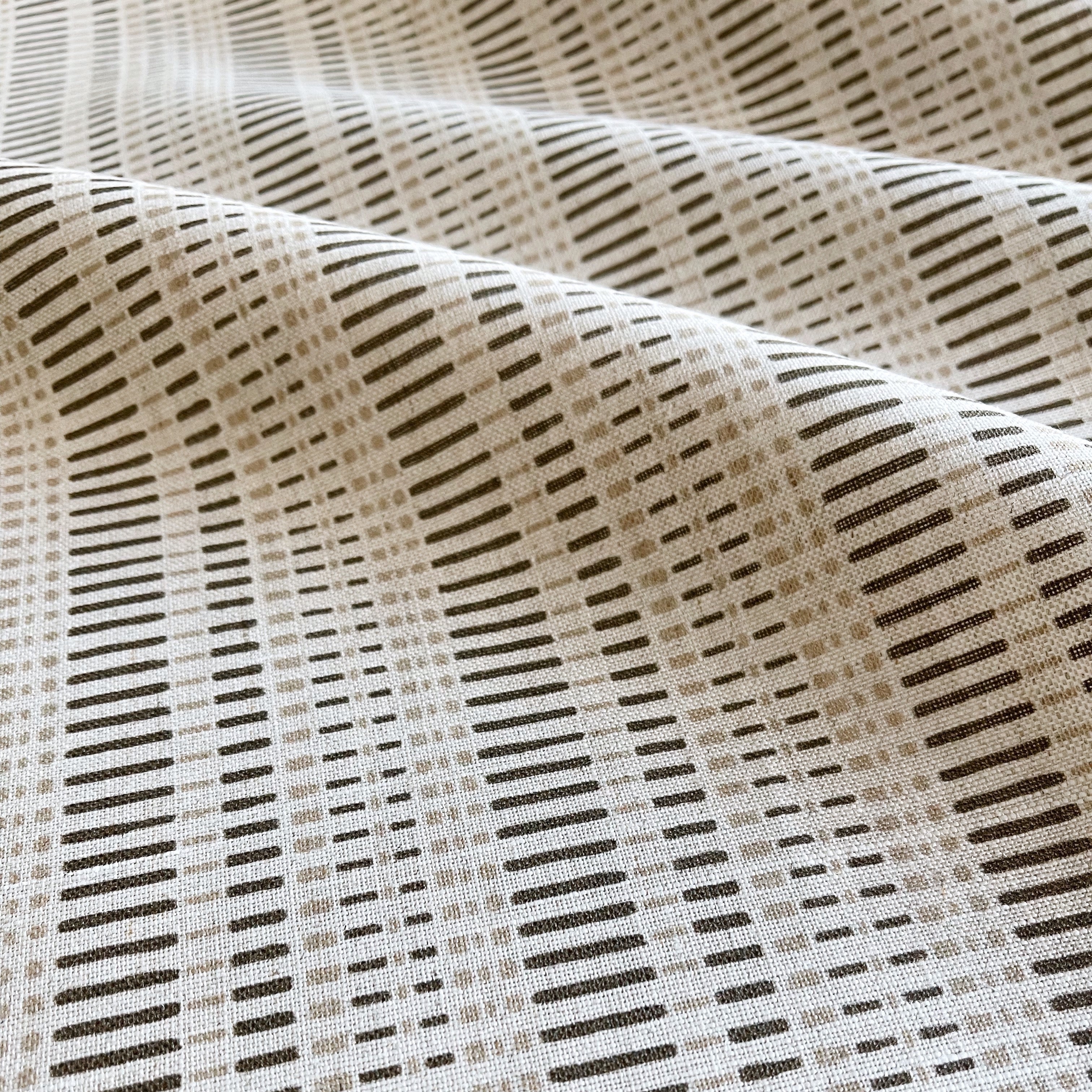Birch fabric in Mink by Emily Daws — close-up detail of Belgian linen, Flora Collection