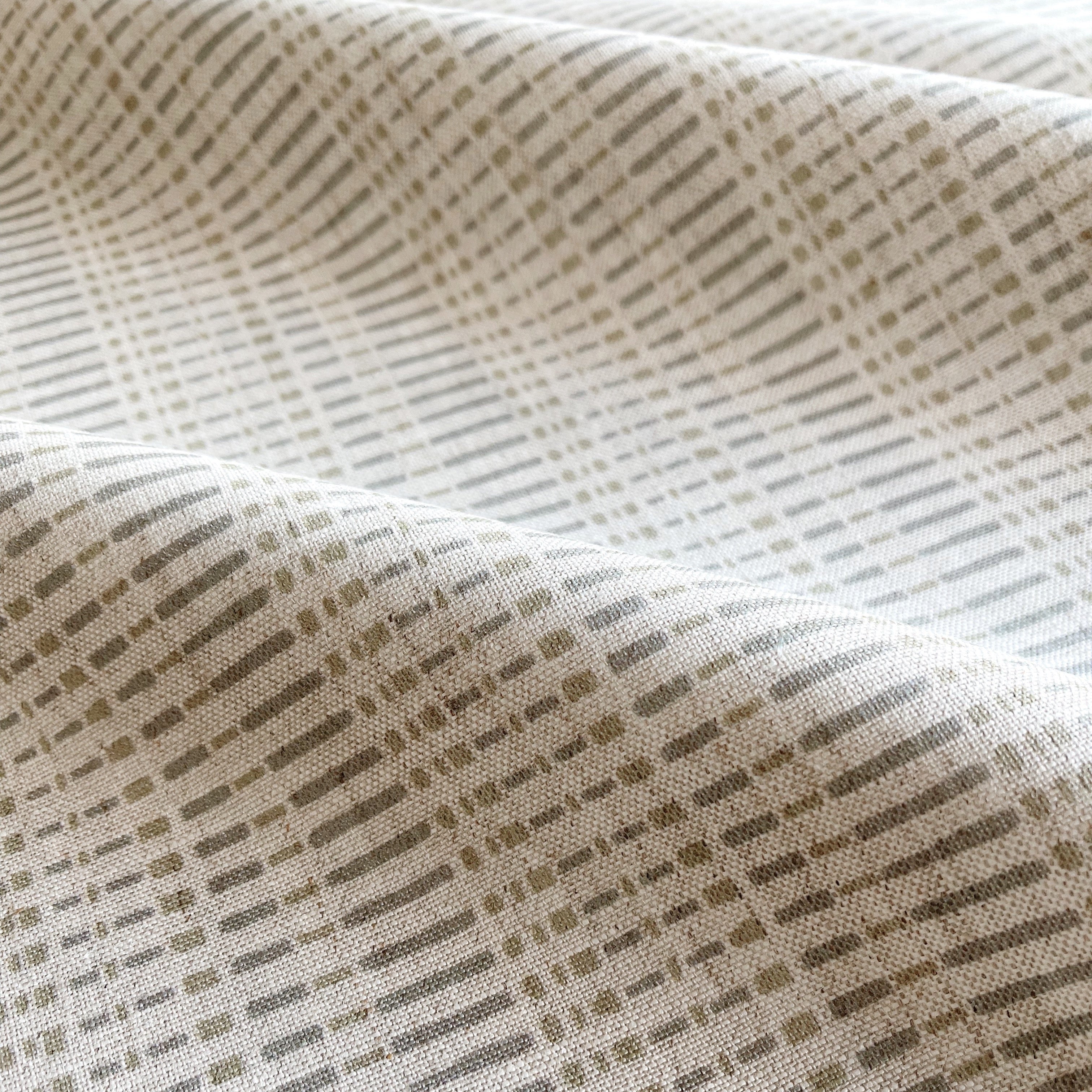 Birch pillow in Moth – fabric detail showing botanical print and linen texture from Flora Collection