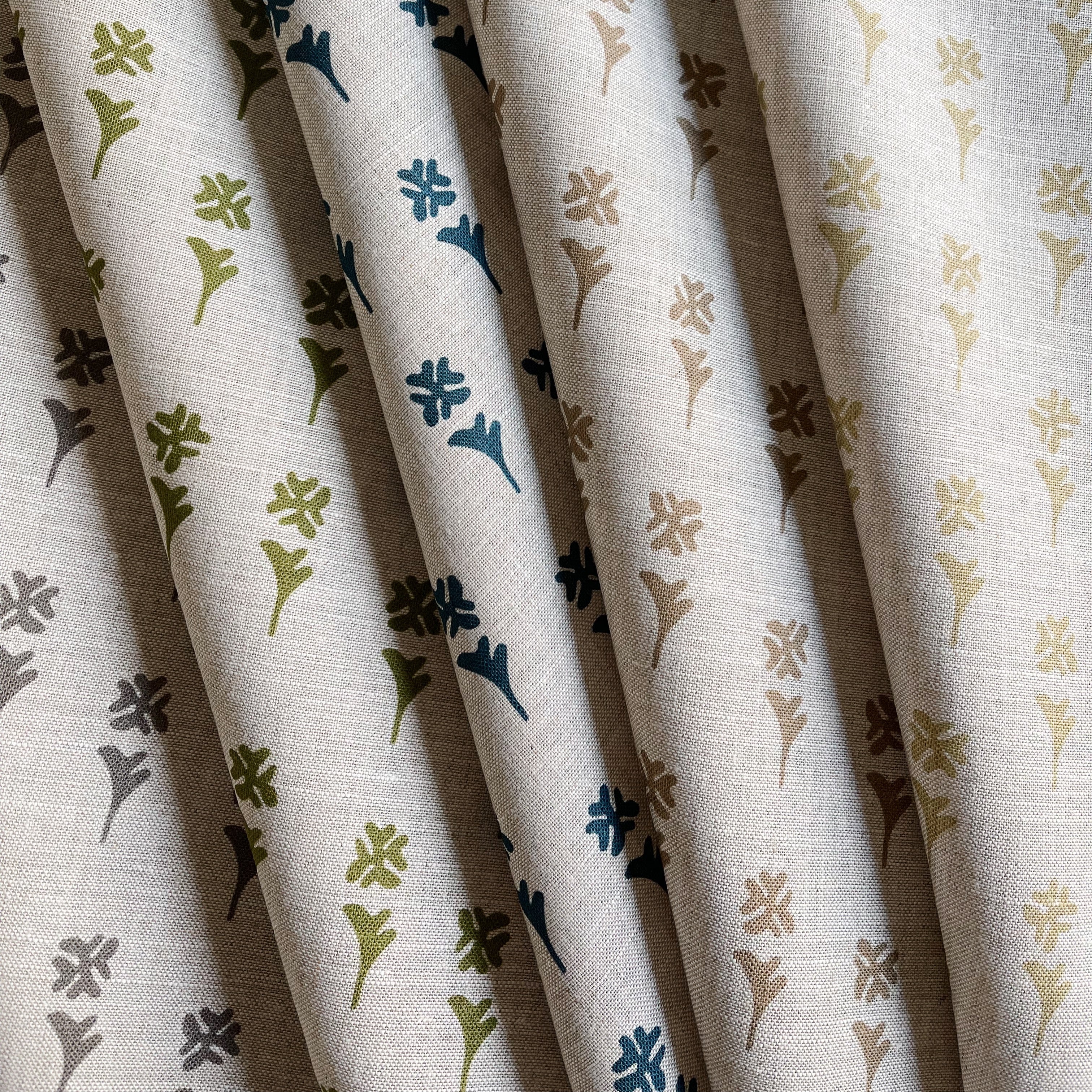 Daffodil fabric in Dusk styled by Emily Daws – cozy countryside look for floral curtains or cushions