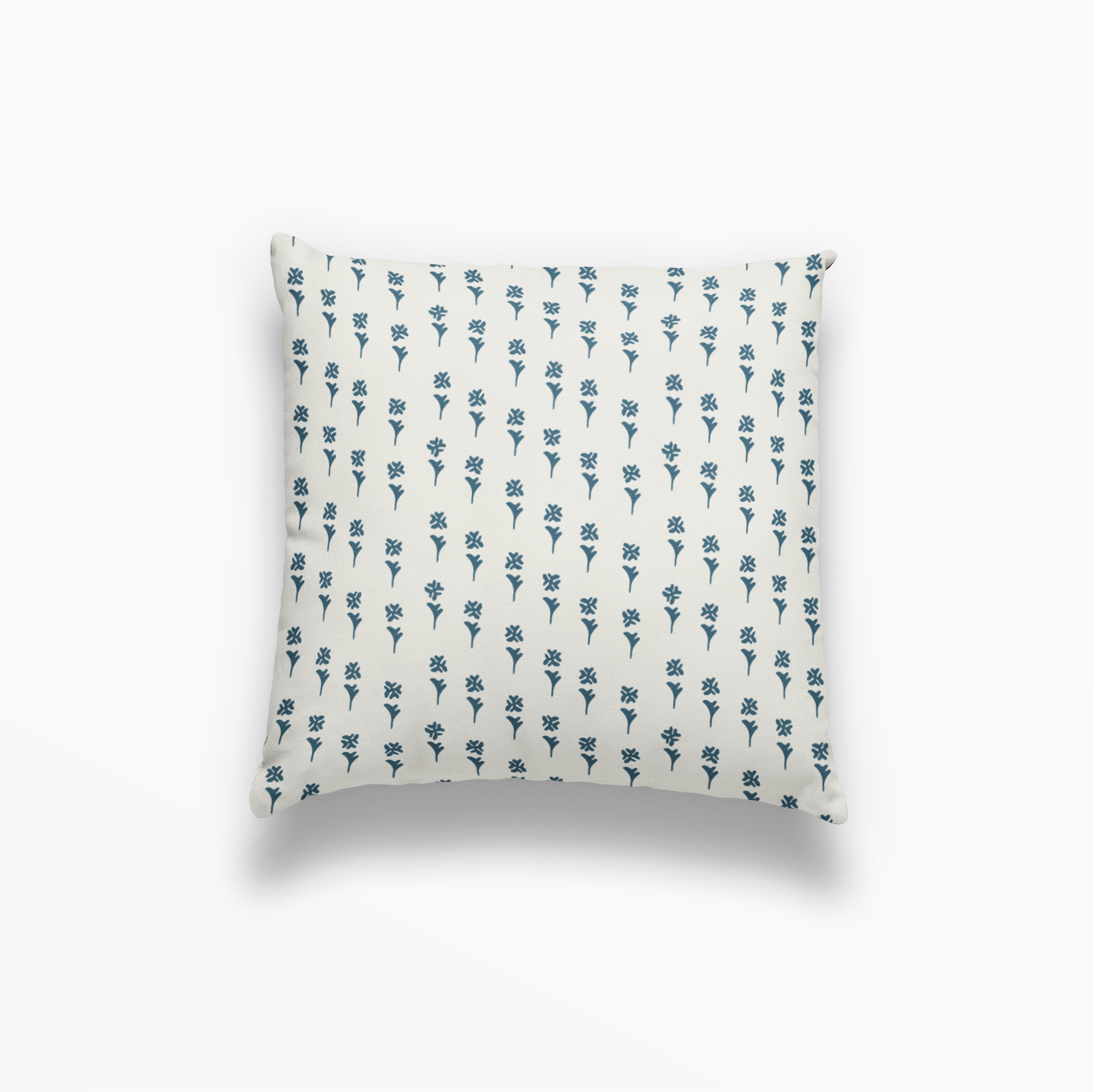 Daffodil pillow in Delft Blue by Emily Daws – square throw pillow with floral motifs for cottage-style decor