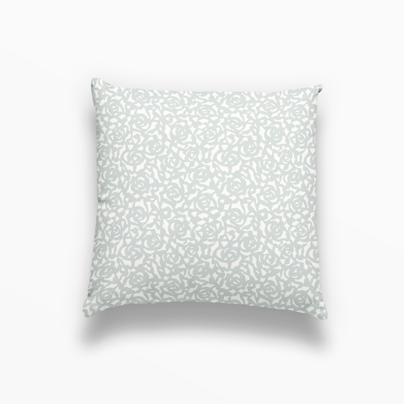 Gardenia pillow in Mist by Emily Daws – square throw pillow for layered Southern-style interiors