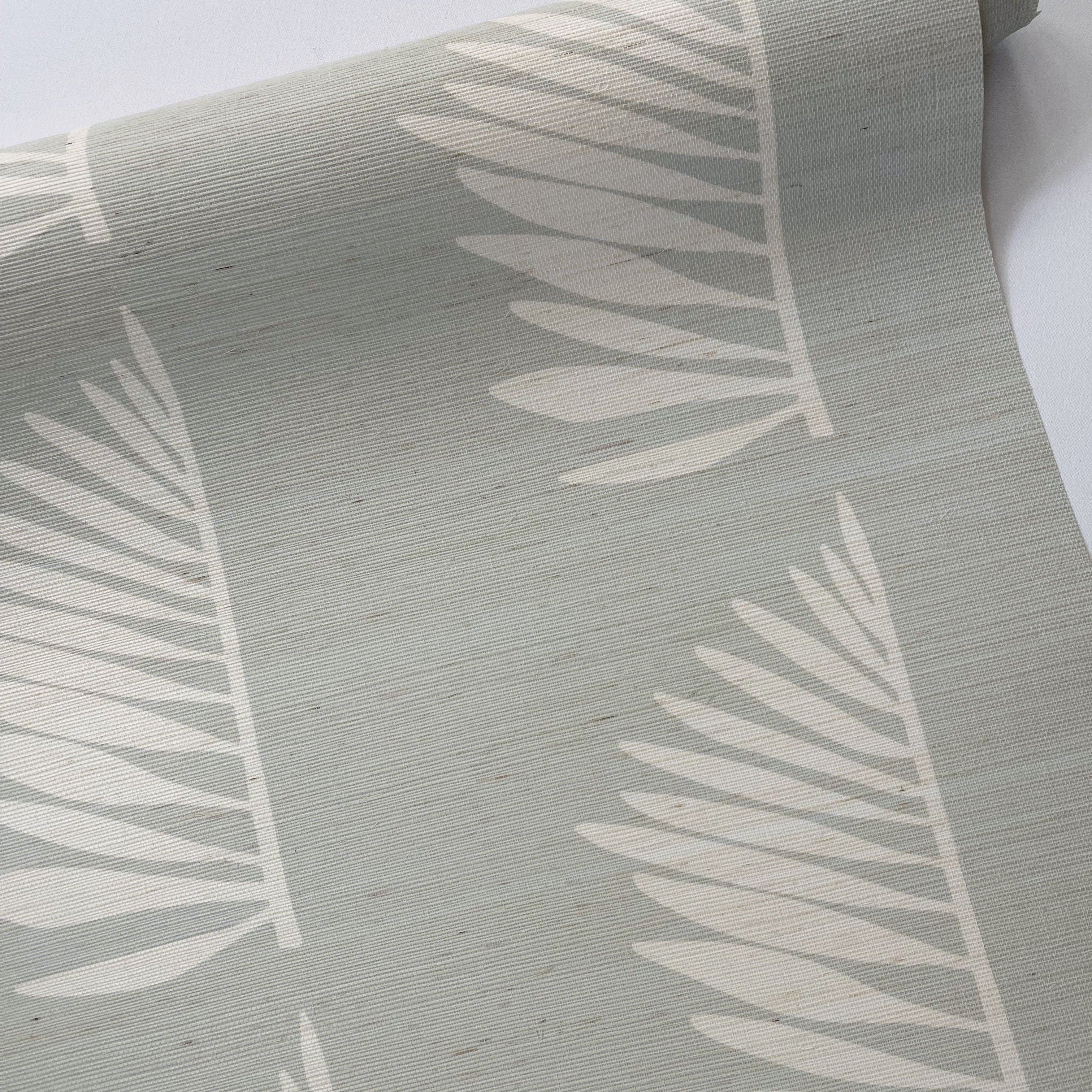 Palmetto Grasscloth wallpaper in Haint Blue by Emily Daws – product view of repeating motif for interior walls